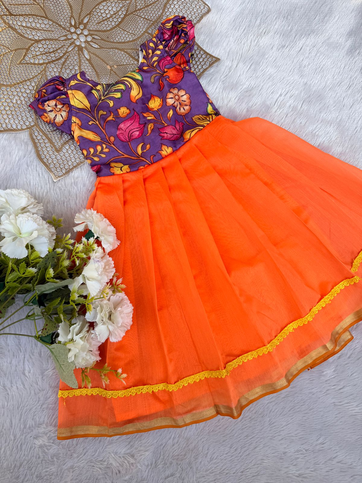 BABY BLOOM -U004-VIOLET KALAMKARI FROCK