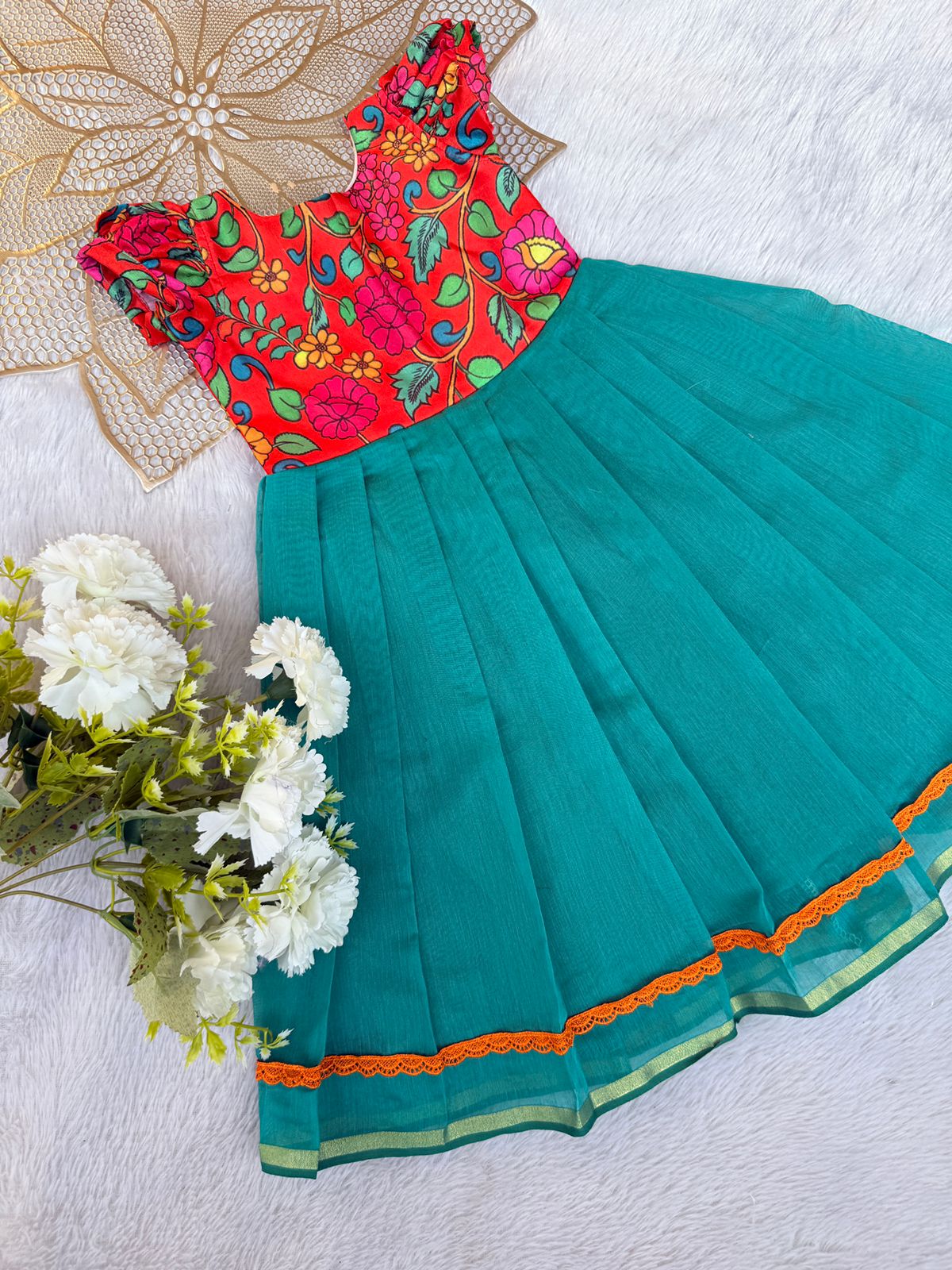 BABY BLOOM -U002-RED KALAMKARI FROCK