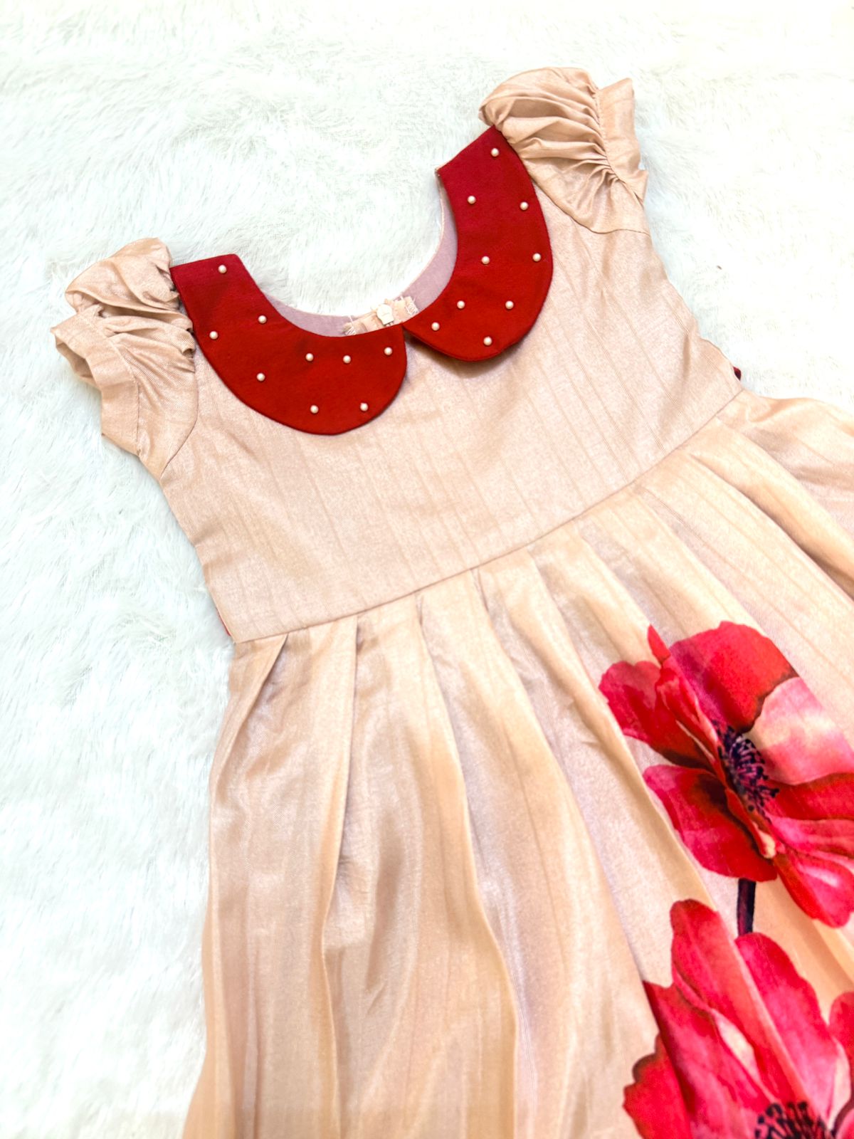 BABY BLOOM -U011-PEACH RED ASSAM SILK FROCK