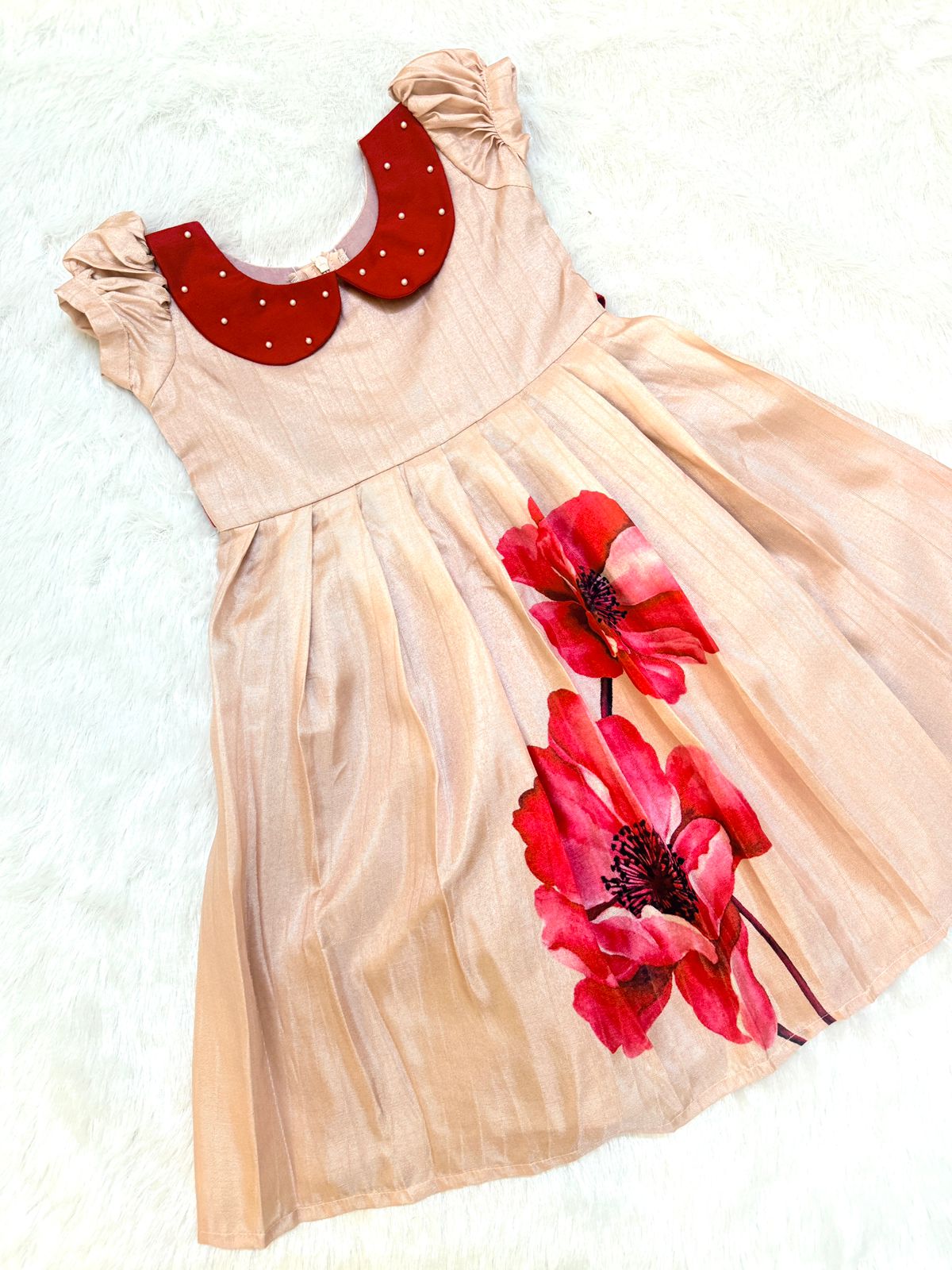 BABY BLOOM -U011-PEACH RED ASSAM SILK FROCK