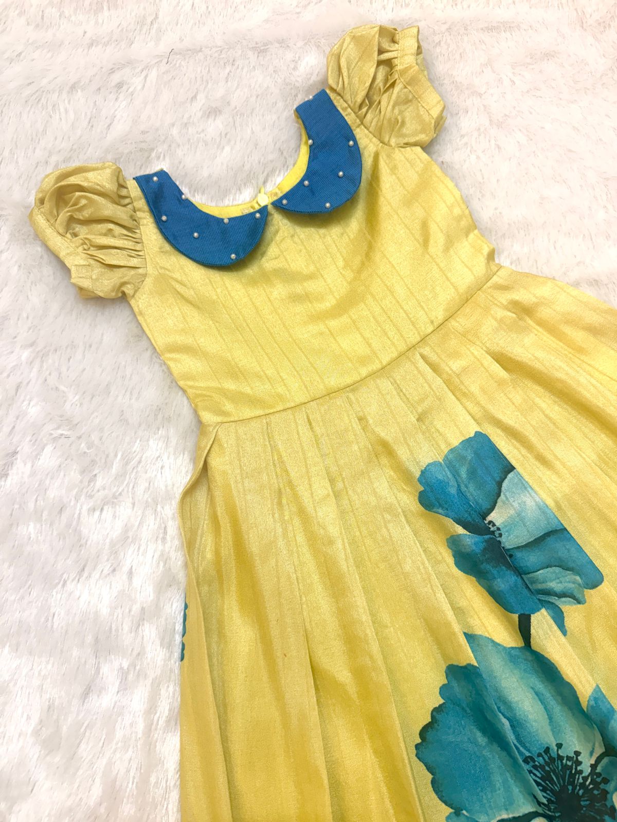 BABY BLOOM -U013-YELLOW BLUE ASSAM SILK FROCK
