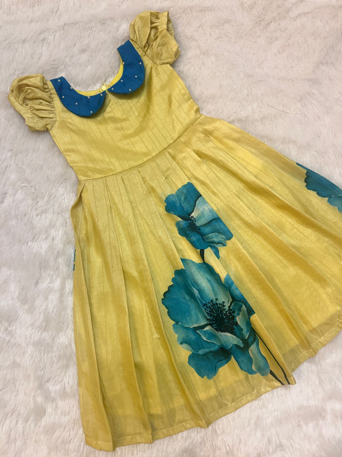 BABY BLOOM -U013-YELLOW BLUE ASSAM SILK FROCK