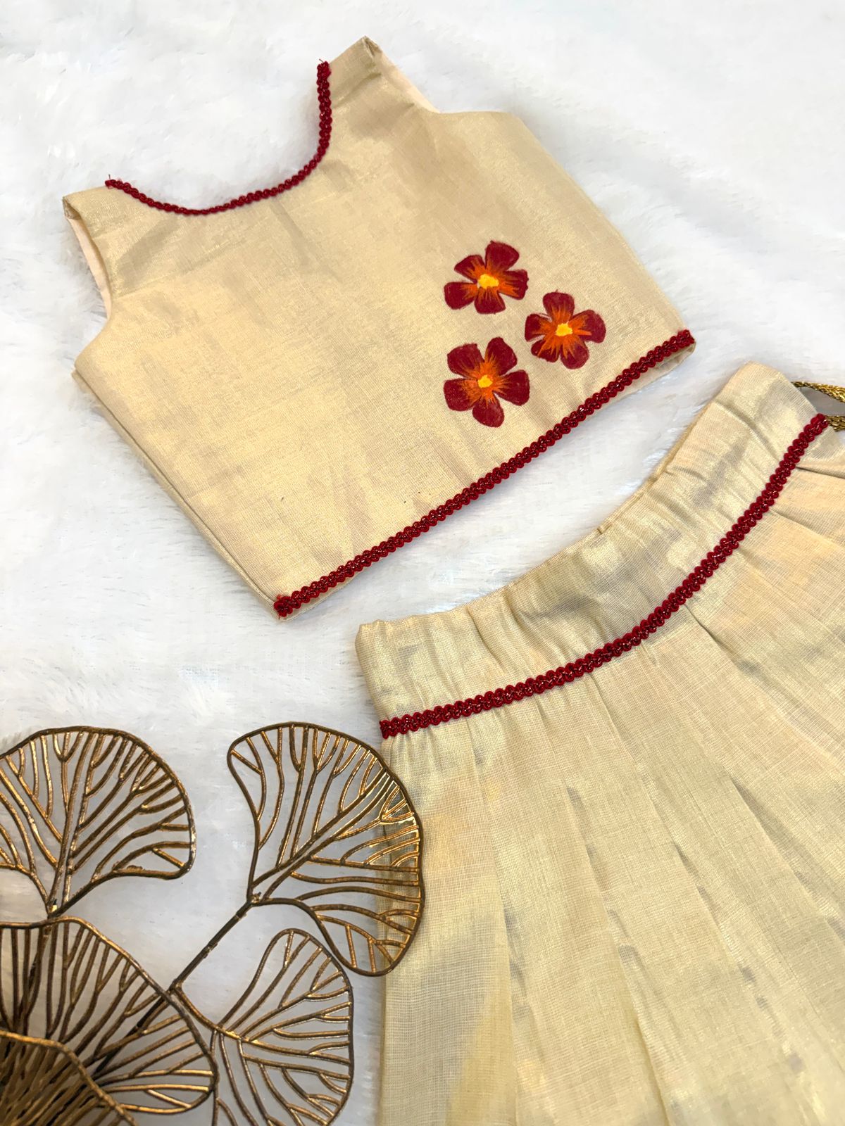 BABY BLOOM - U17- RED Hand painted skirt set