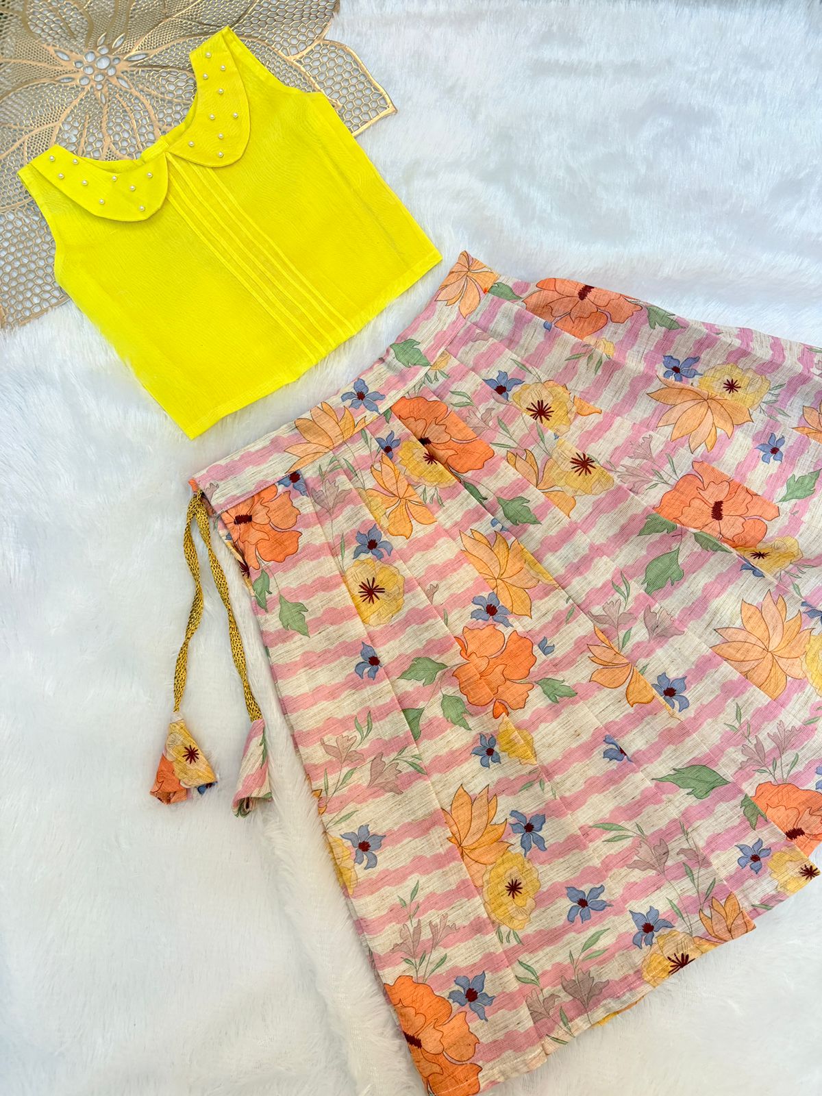 BABY BLOOM - U50-YELLOW FESTIVE SKIRT SET