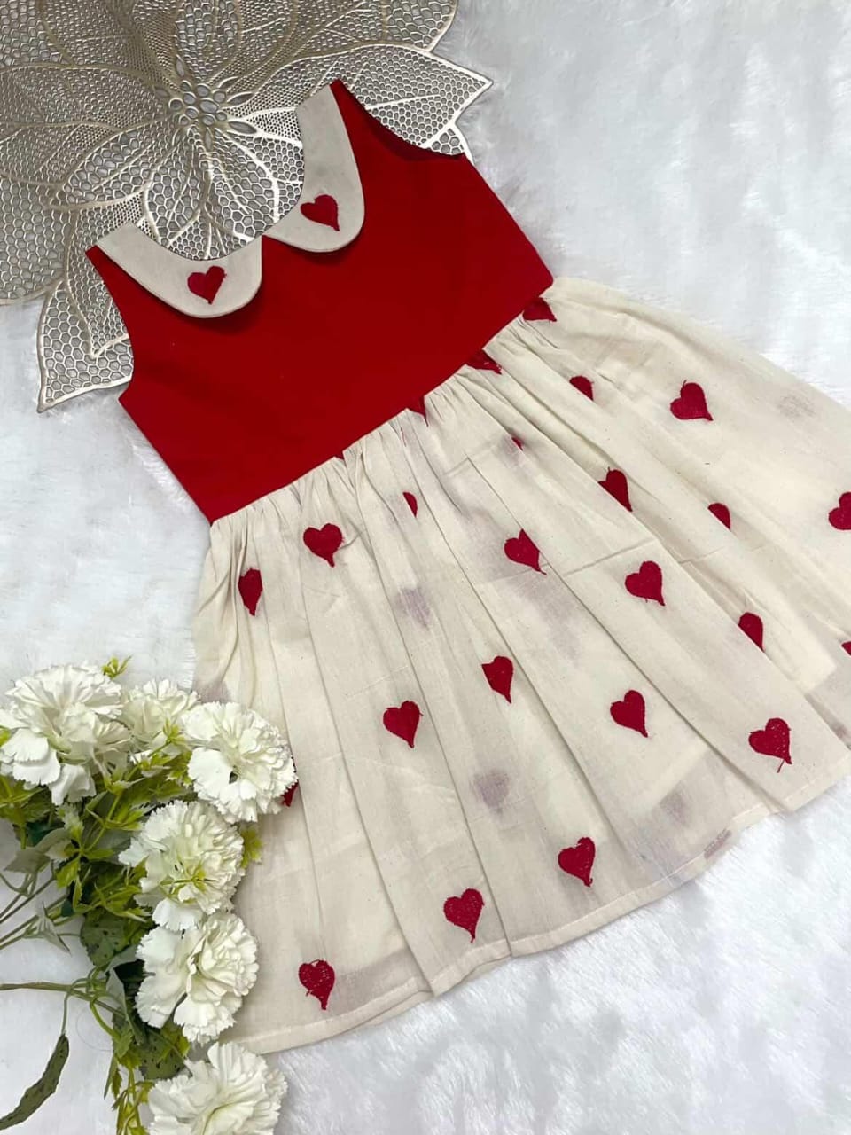 BISMI- RED PETERPAN COLLAR LOVE DRESS