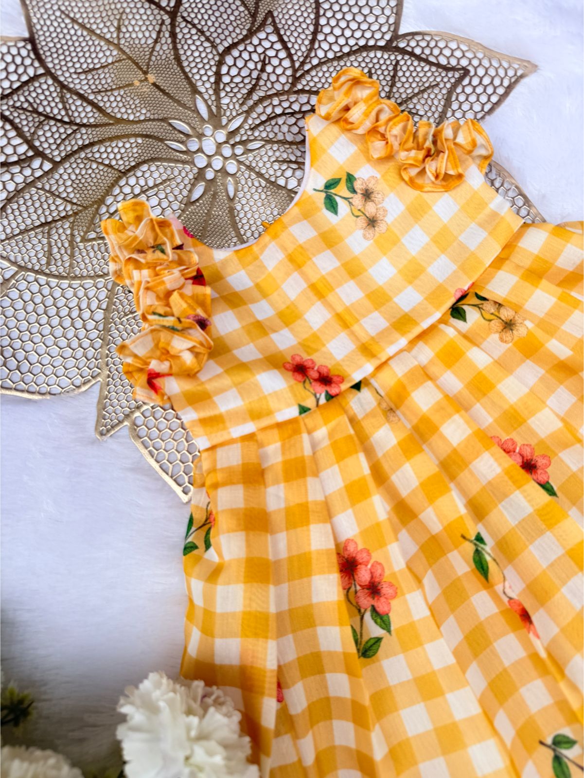 BABY BLOOM S260401-YELLLOW CHECKED MUL COTTON FROCK