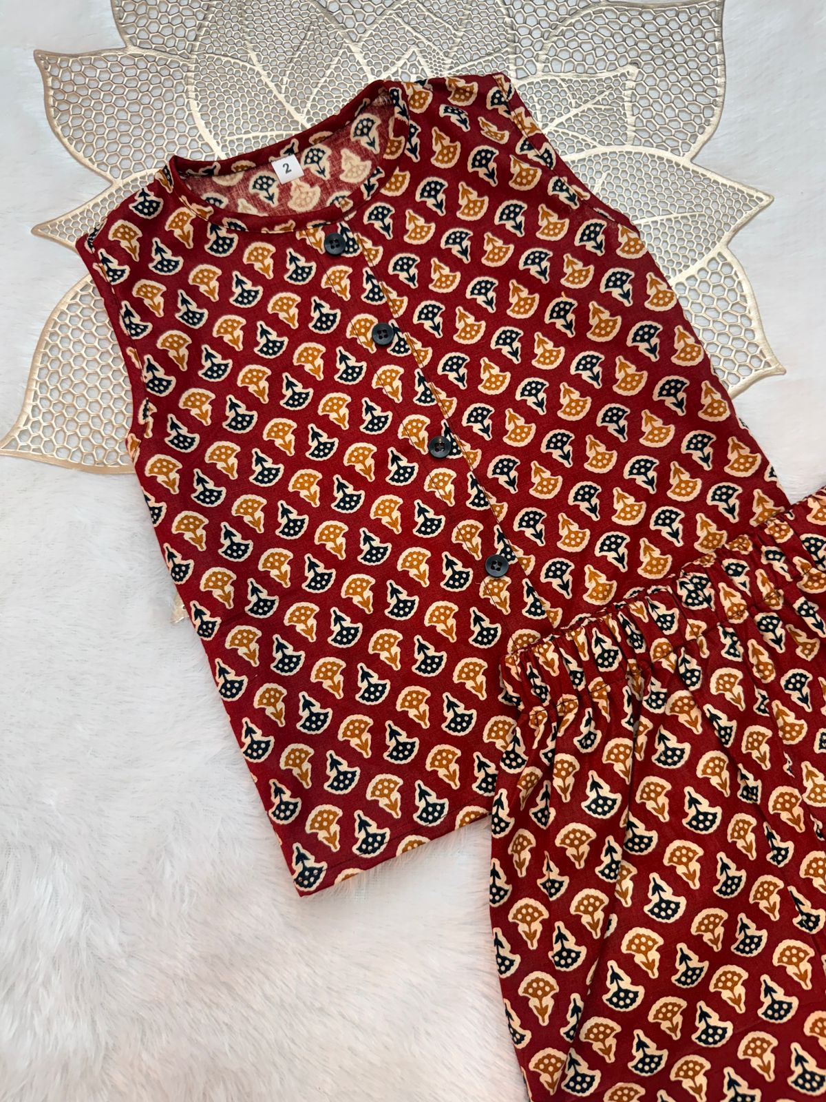 SUMMER -SC102- RUST yellow  Ajrakh COORD SET