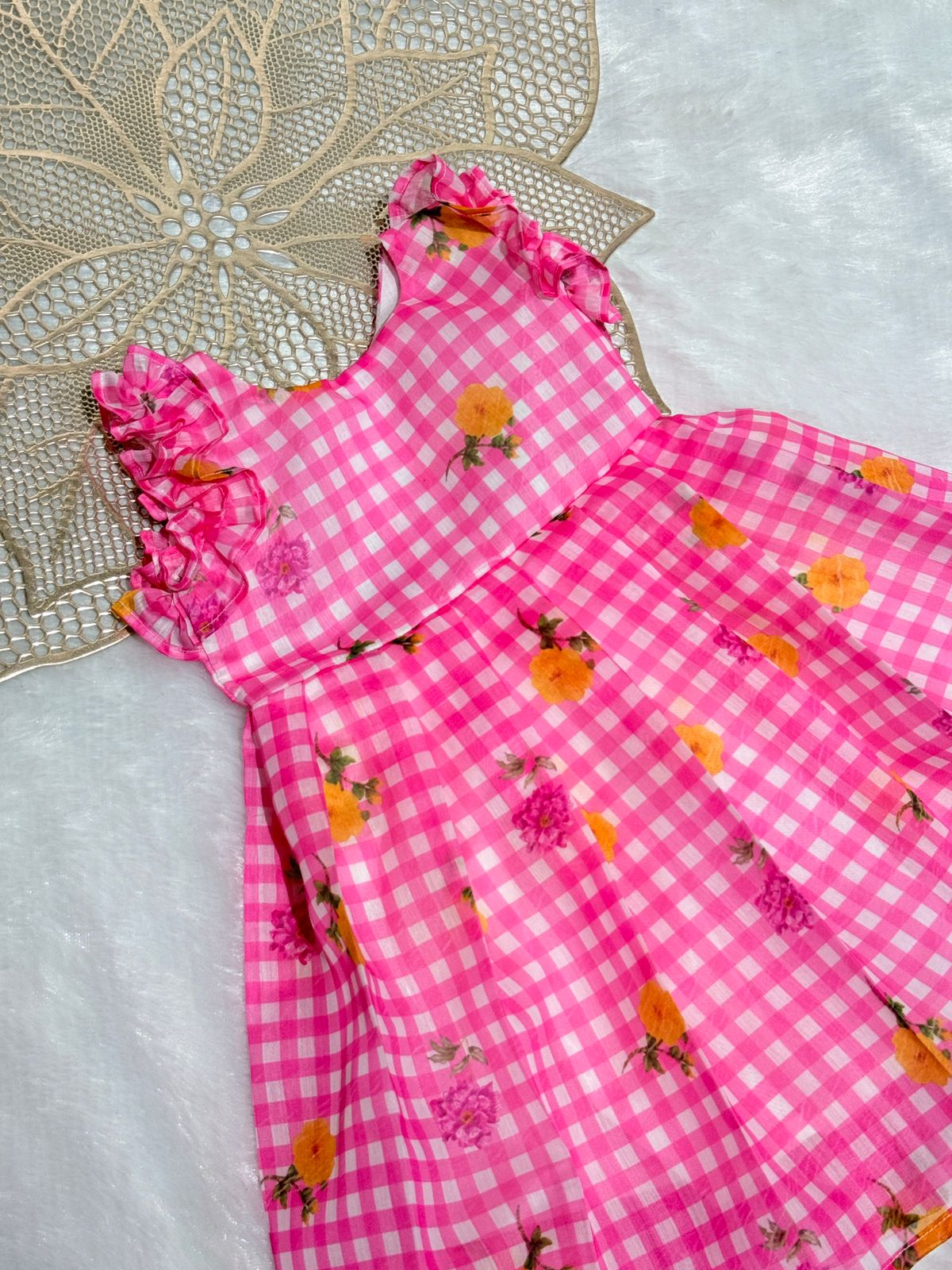 BABY BLOOM S260403-PINK CHECKED DESIGNER FROCK