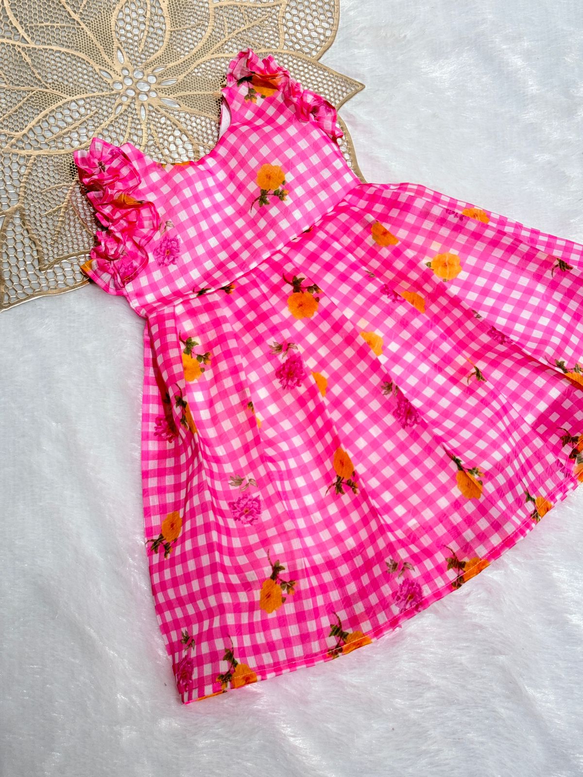 BABY BLOOM S260403-PINK CHECKED DESIGNER FROCK