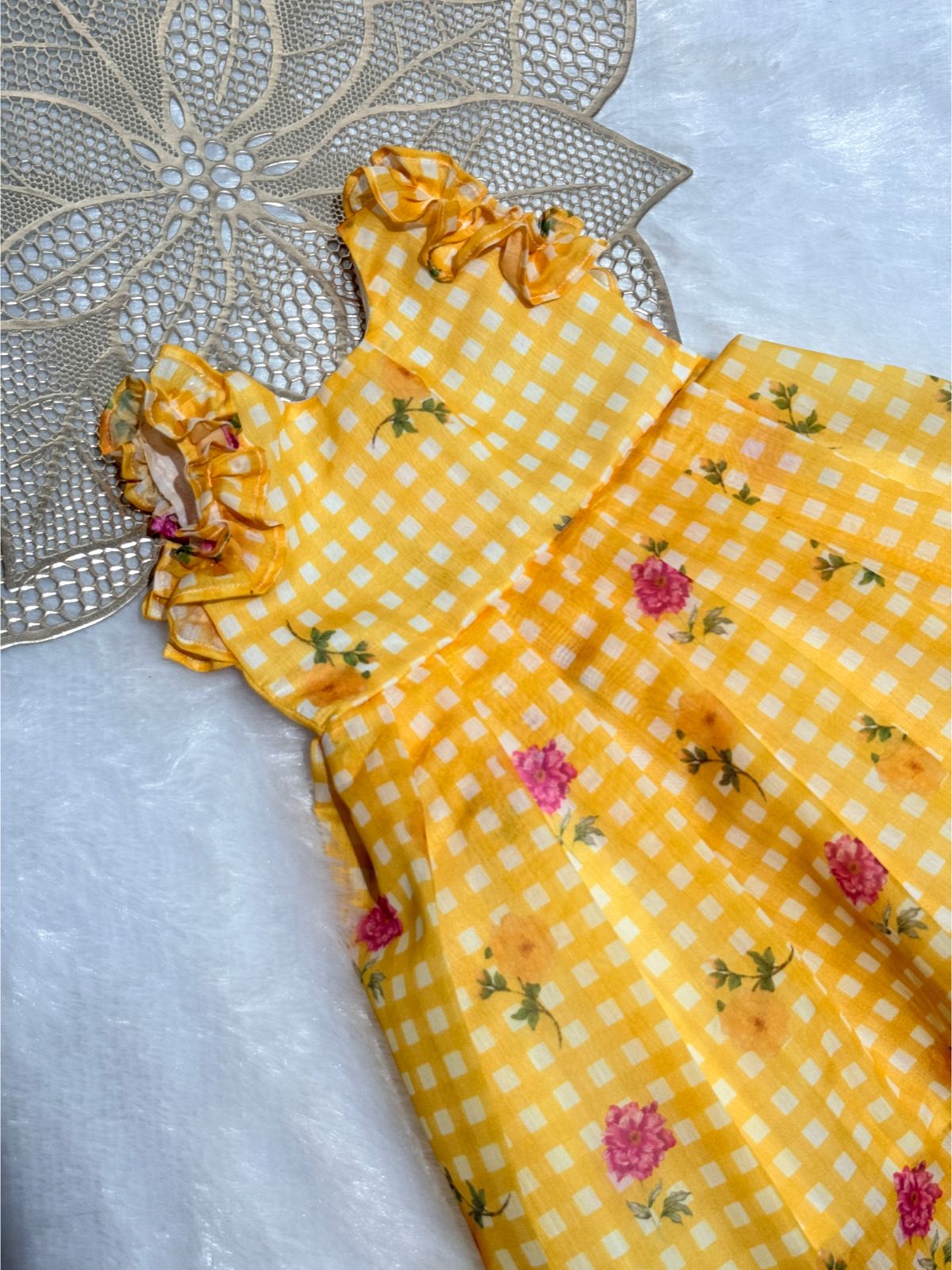 BABY BLOOM S401-YELLLOW CHECKED DESIGNER  FROCK
