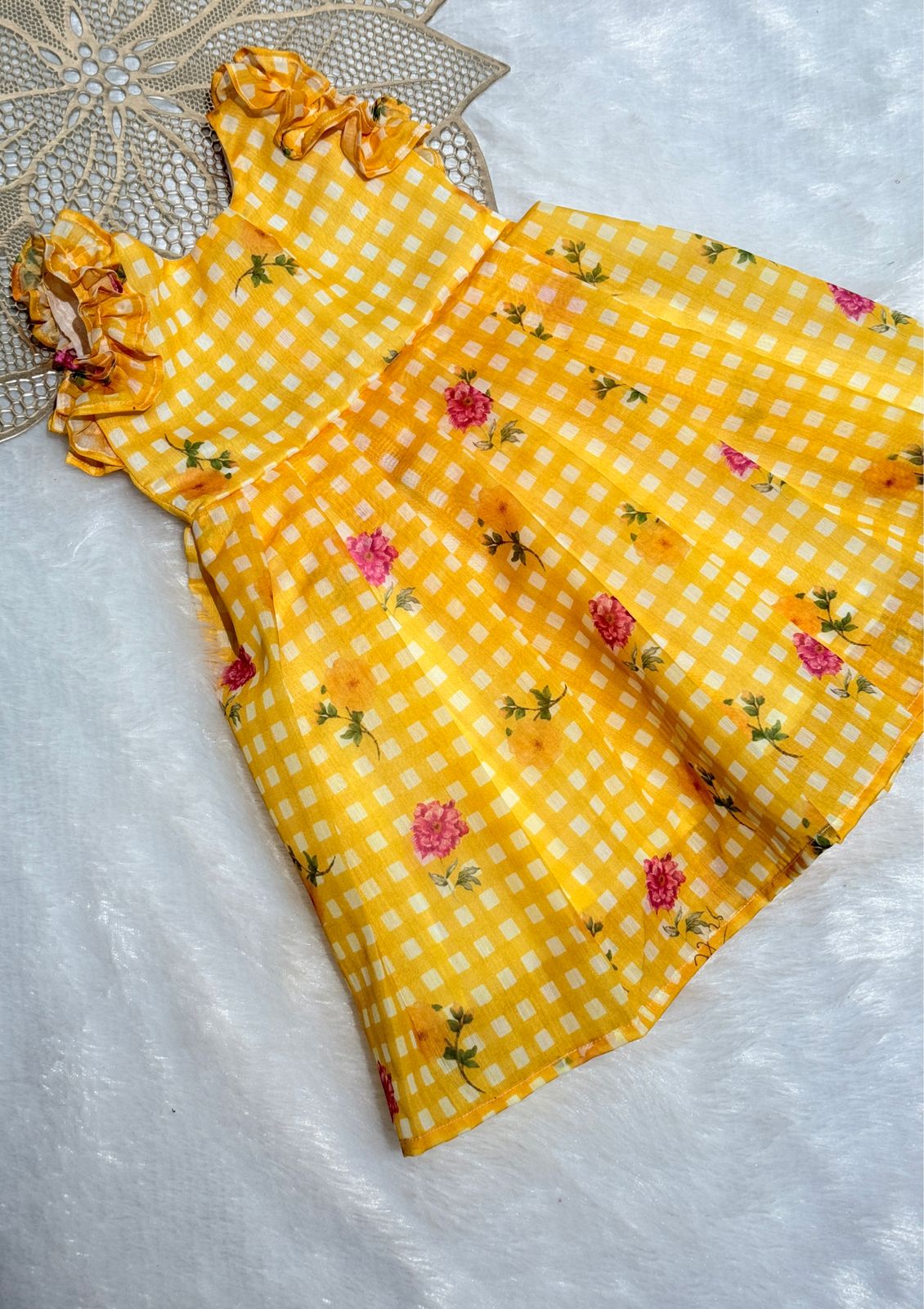 BABY BLOOM S401-YELLLOW CHECKED DESIGNER  FROCK