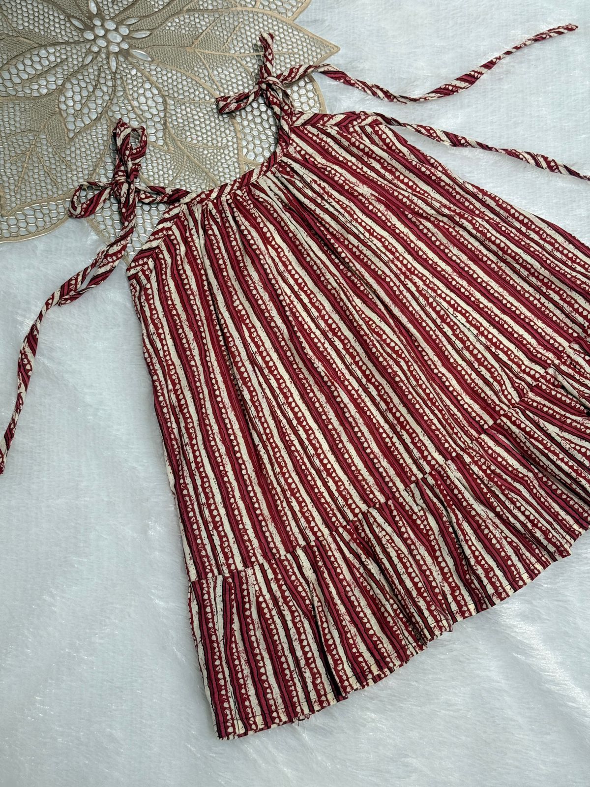 MINI GLOW- SC408- MAROON STRIPED FROCK
