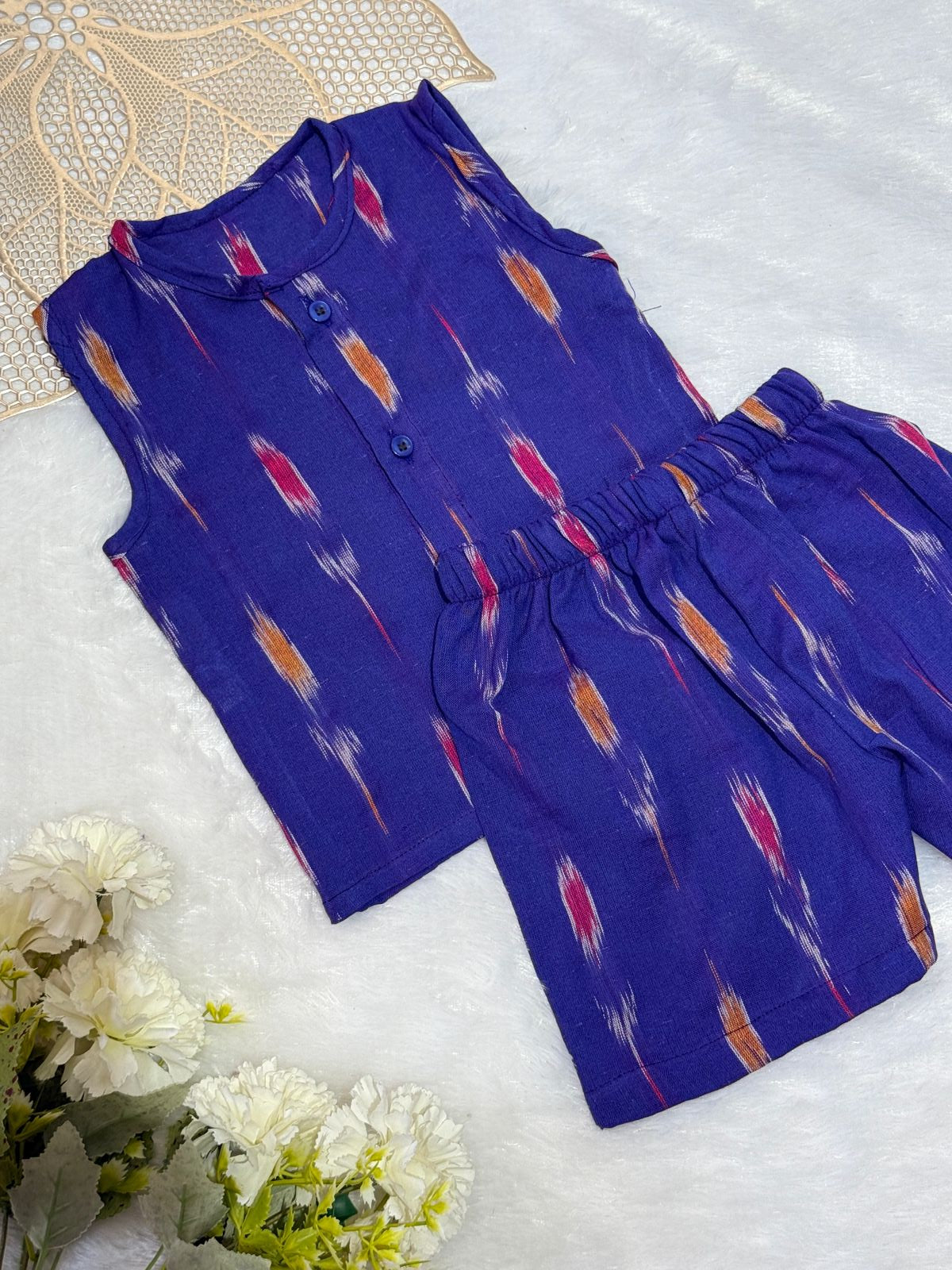 SUMMER -SC701- BLUE  IKKAT COORD SET