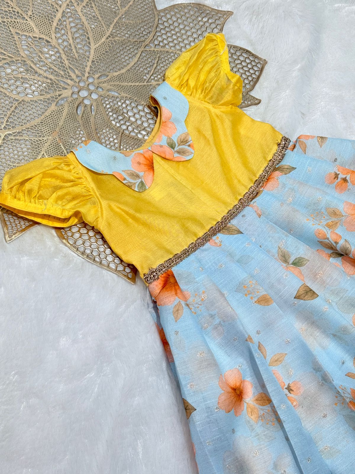 BABY BLOOM- SC905 YELLLOW BLUE DESIGNER FROCK