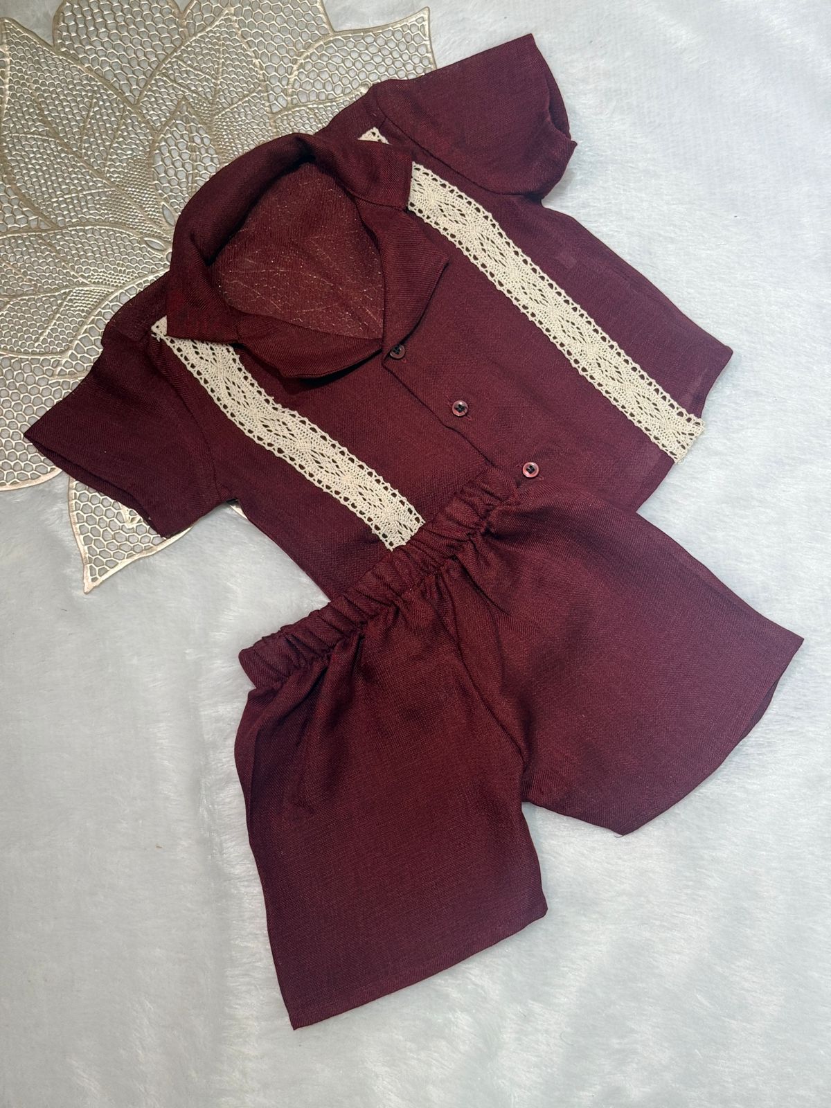 DAILY PLAY- NSC017-MAROON LACE CO-ORD SET