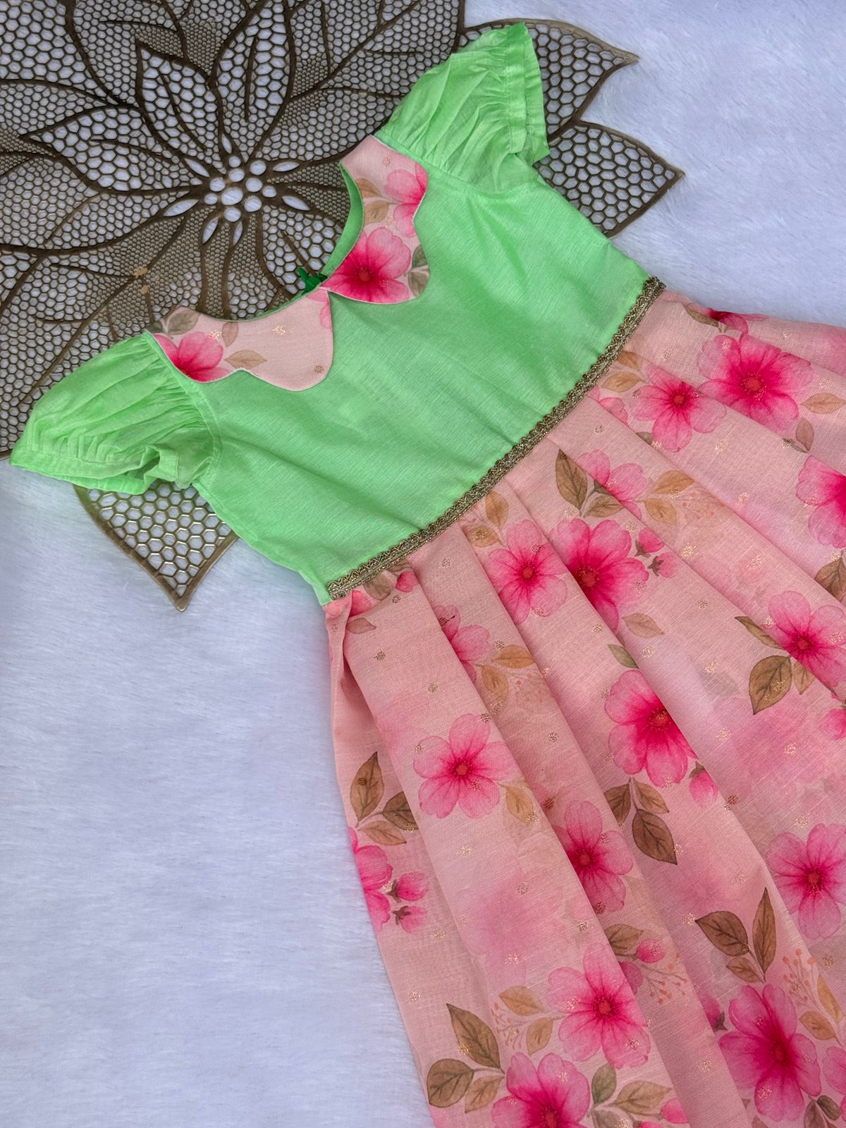 BABY BLOOM- SC906 APPLE GREEN PINK DESIGNER FROCK