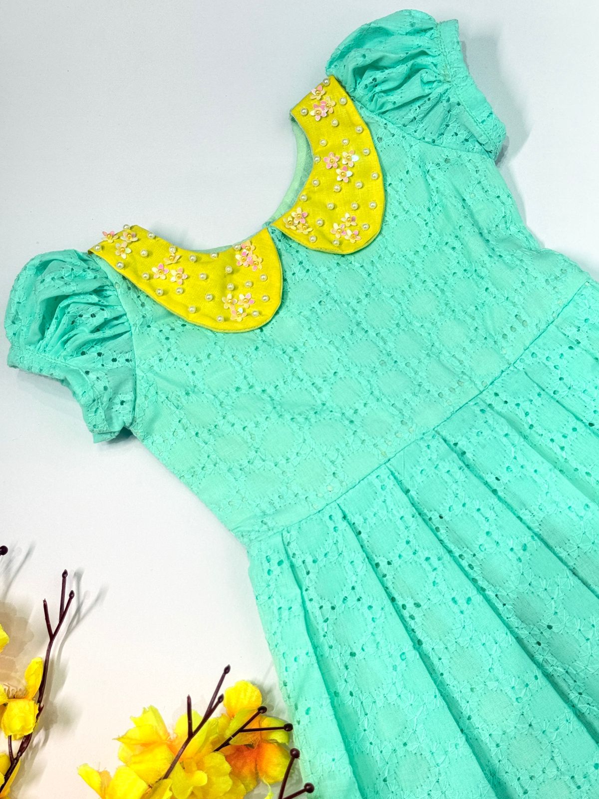 SUNBLUSH-SC913-MINT BUTTER CUP COLLAR FROCK