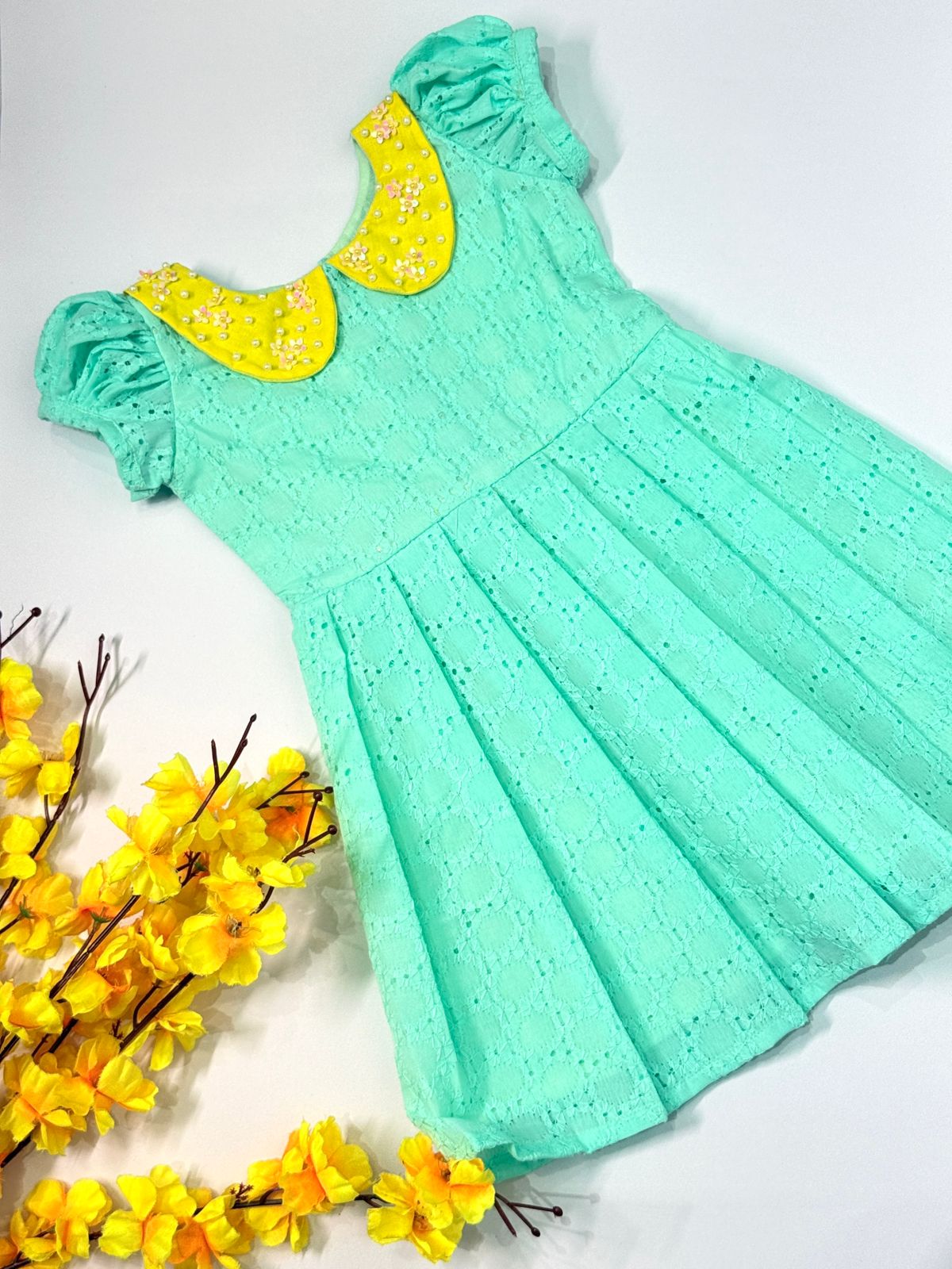 SUNBLUSH-SC913-MINT BUTTER CUP COLLAR FROCK