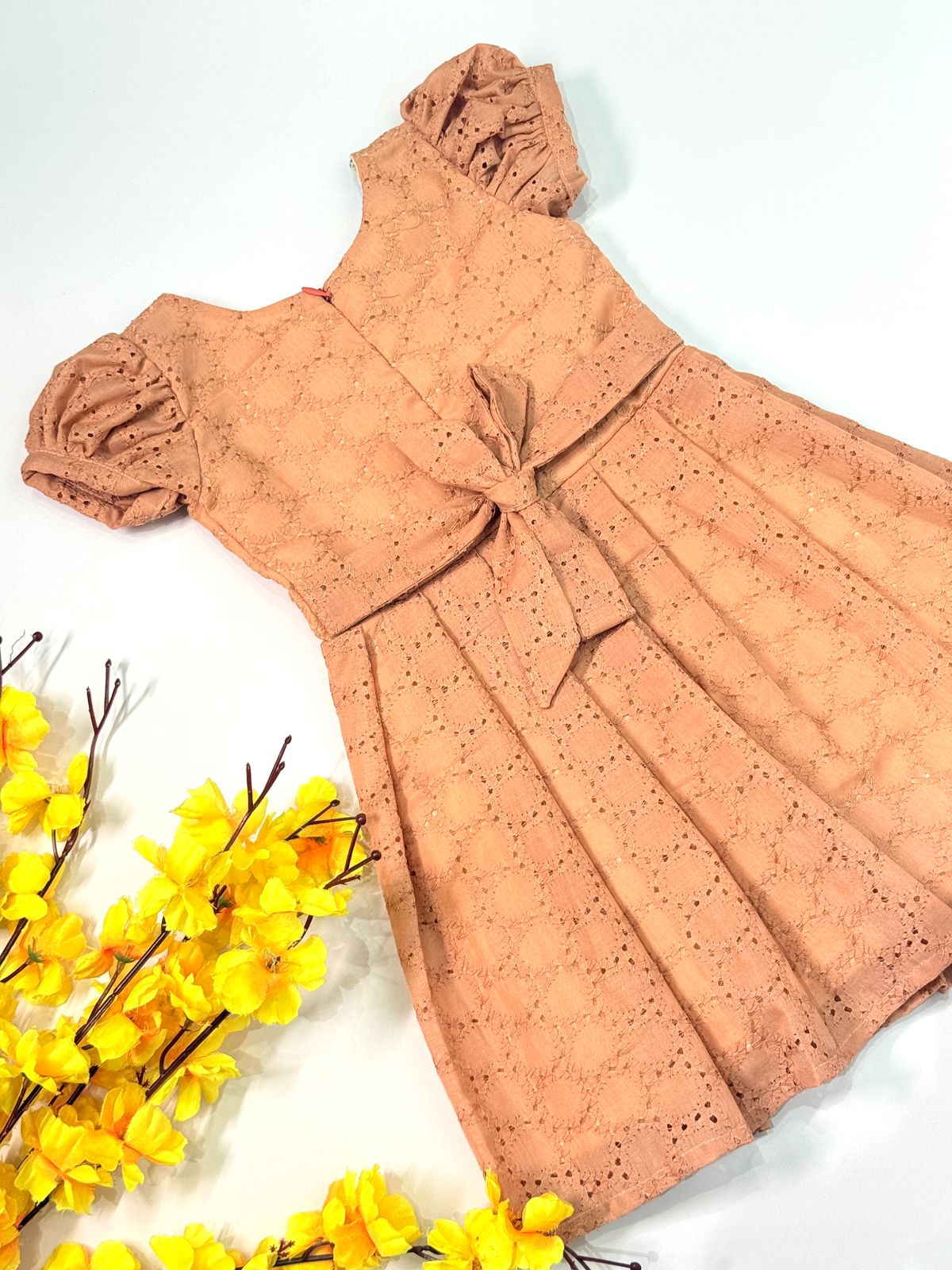 SUNBLUSH-SC914-PEACH AND BLUE BUTTER CUP COLLAR FROCK