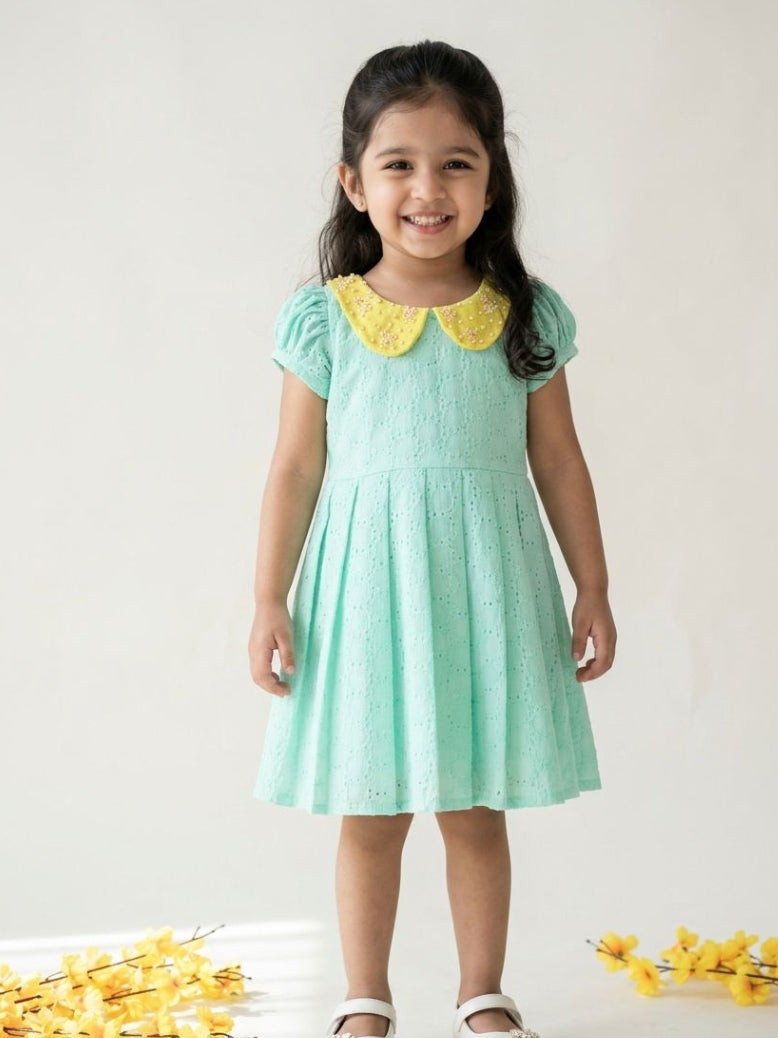 SUNBLUSH-SC913-MINT BUTTER CUP COLLAR FROCK
