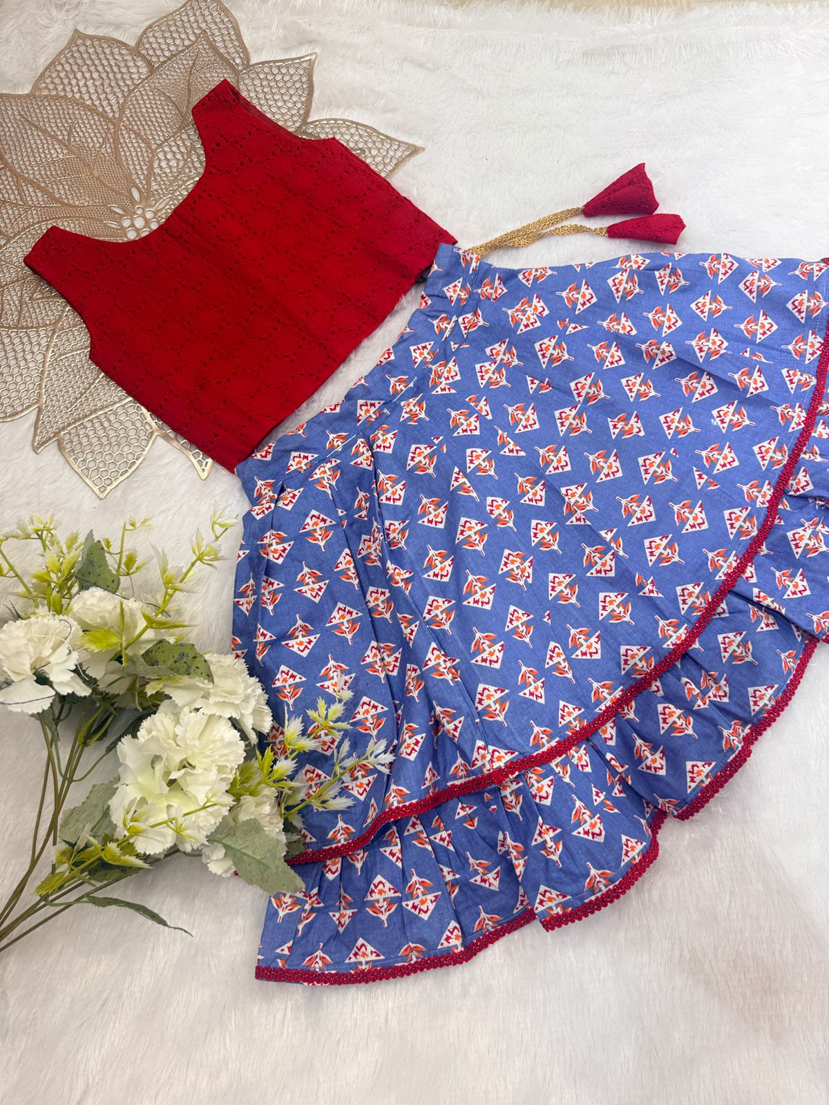 SUMMER -SC299- RED AND BLUE   SKIRT SET