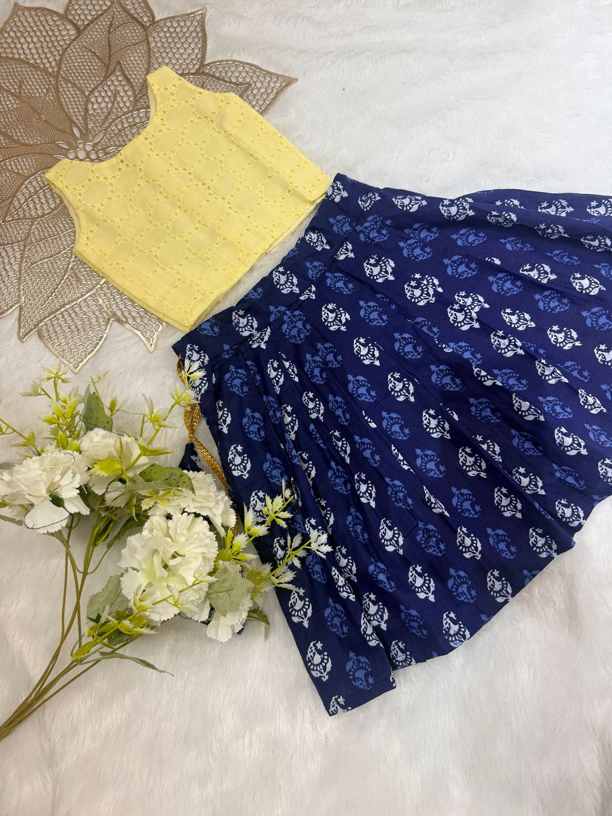SUMMER -SC209- BLUE AND YELLOWE  SKIRT SET