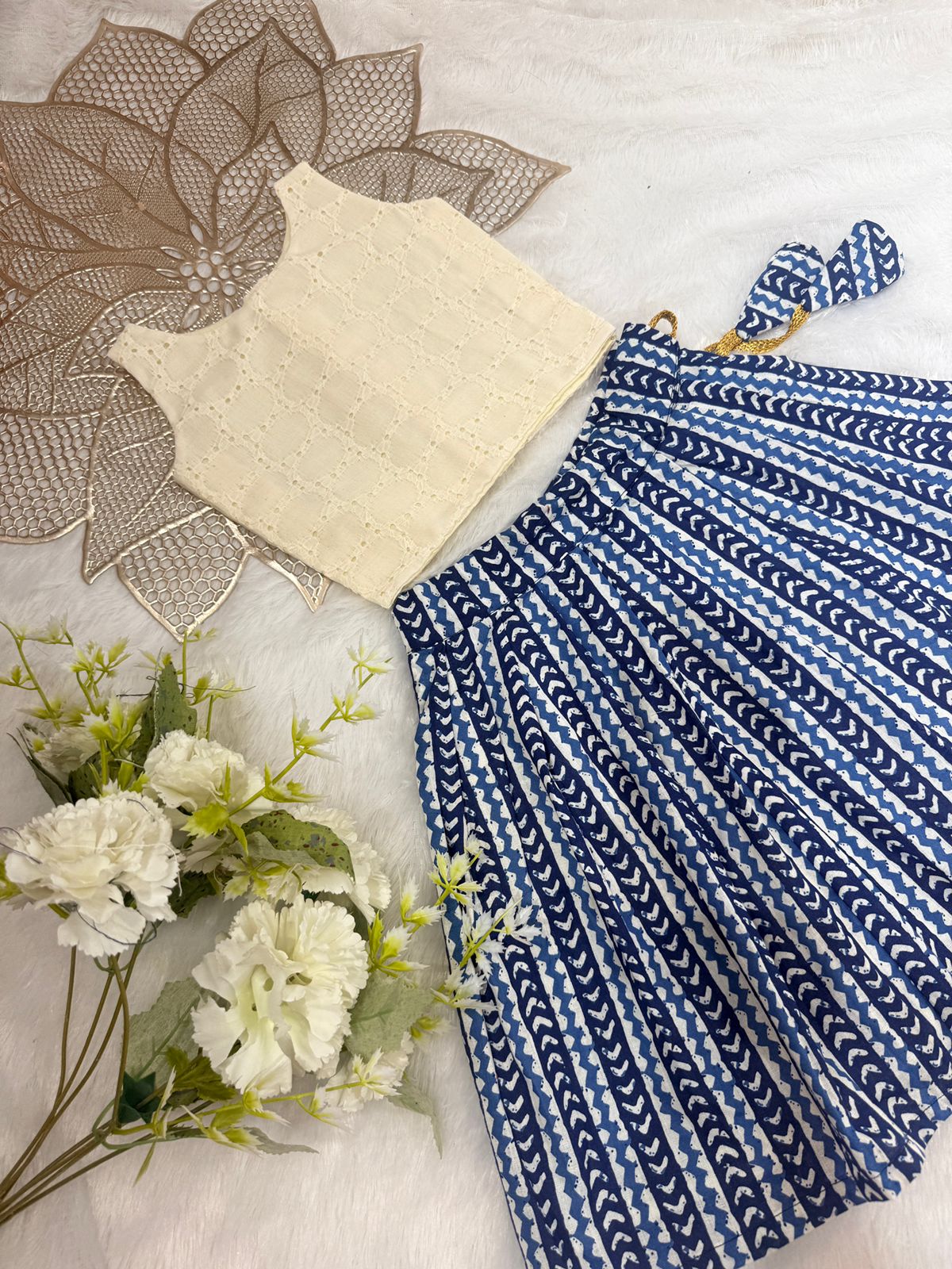 SUMMER -SC210- WHITE AND BLUE SKIRT SET