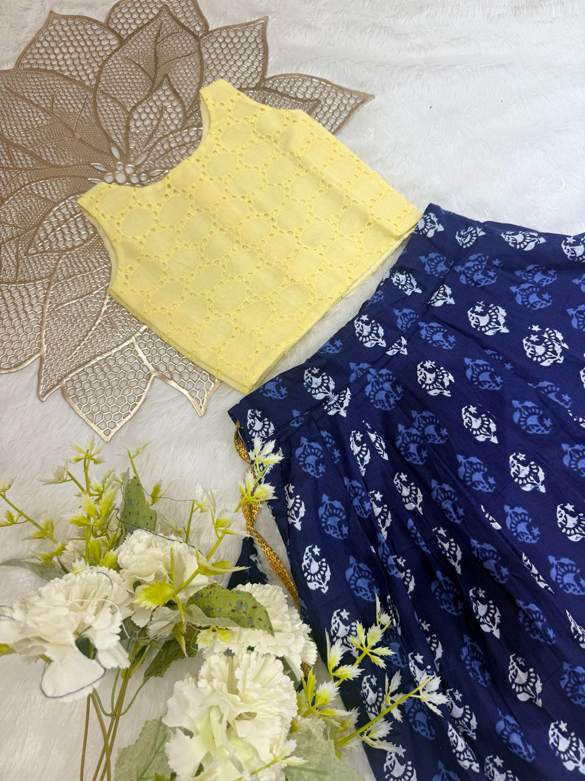 SUMMER -SC209- BLUE AND YELLOWE  SKIRT SET