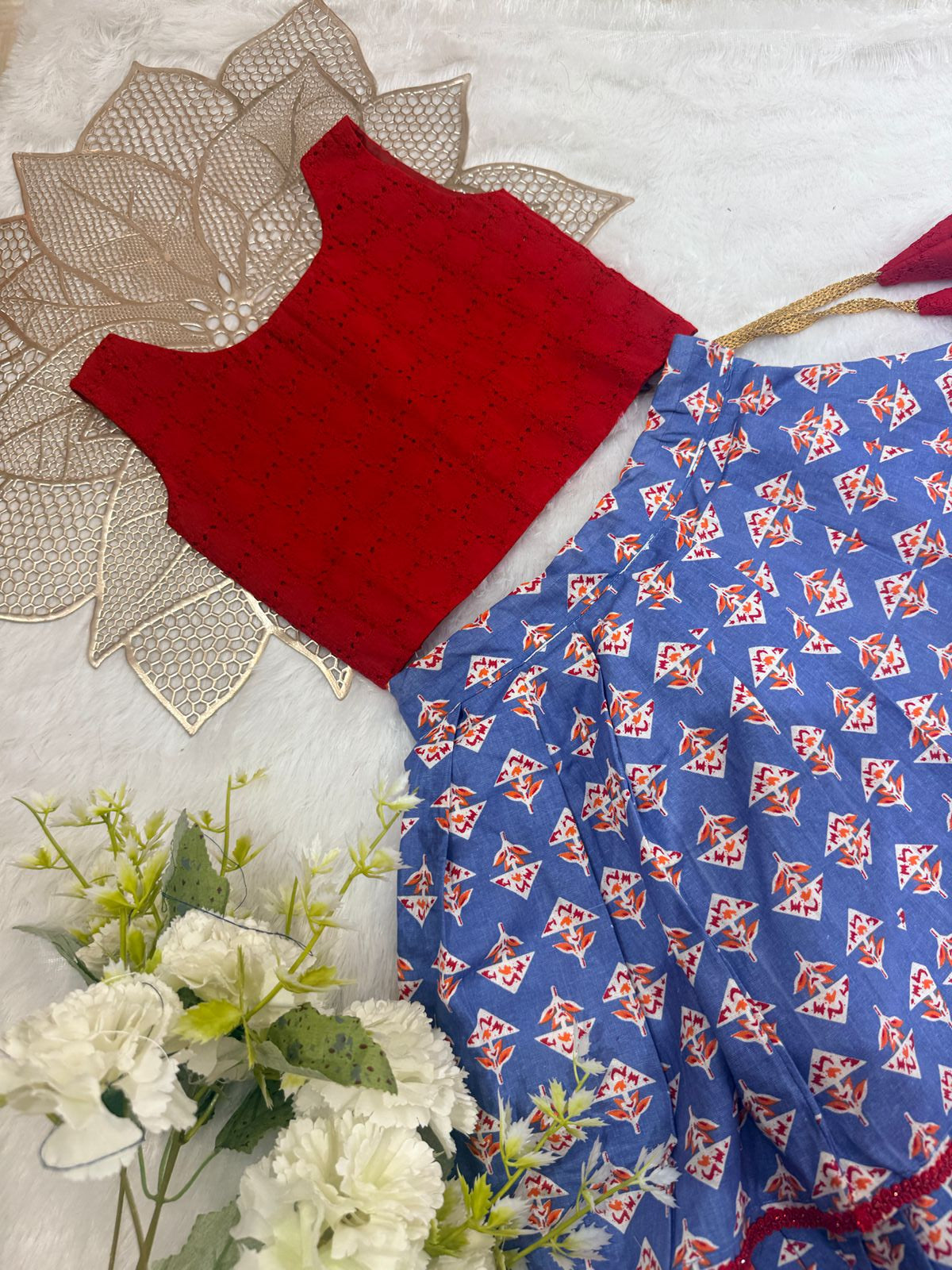 SUMMER -SC299- RED AND BLUE   SKIRT SET