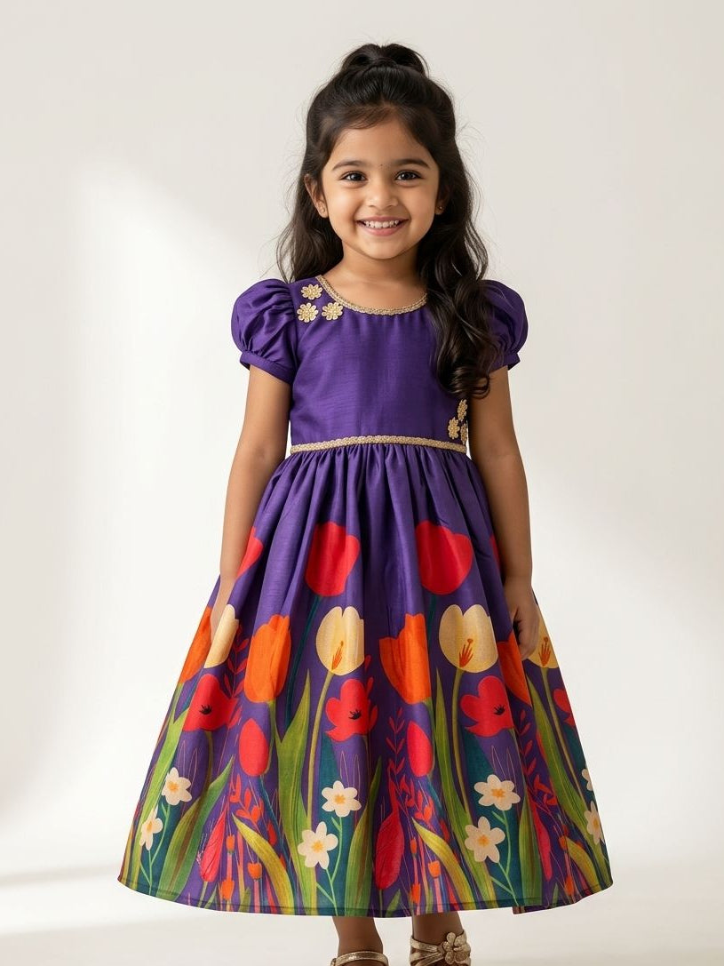 BABY BLOOM- NY018 VIOLET FLORAL DESIGNER FROCK
