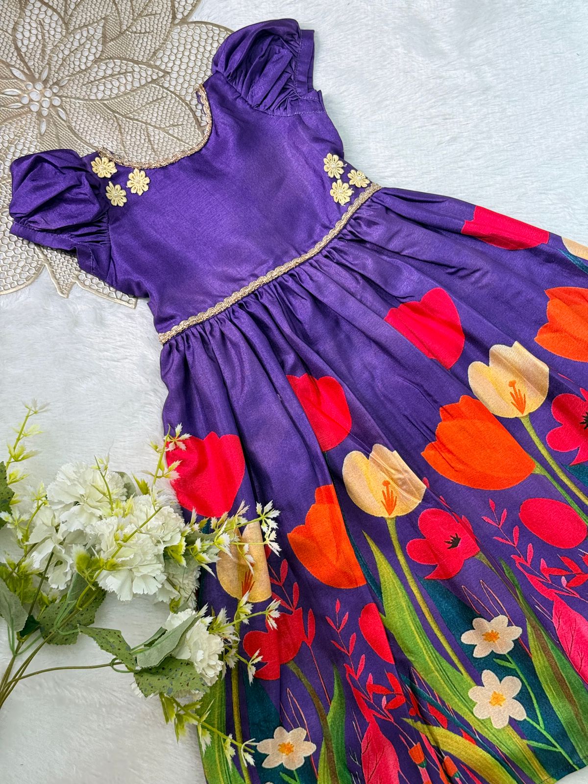 BABY BLOOM- NY018 VIOLET FLORAL DESIGNER FROCK