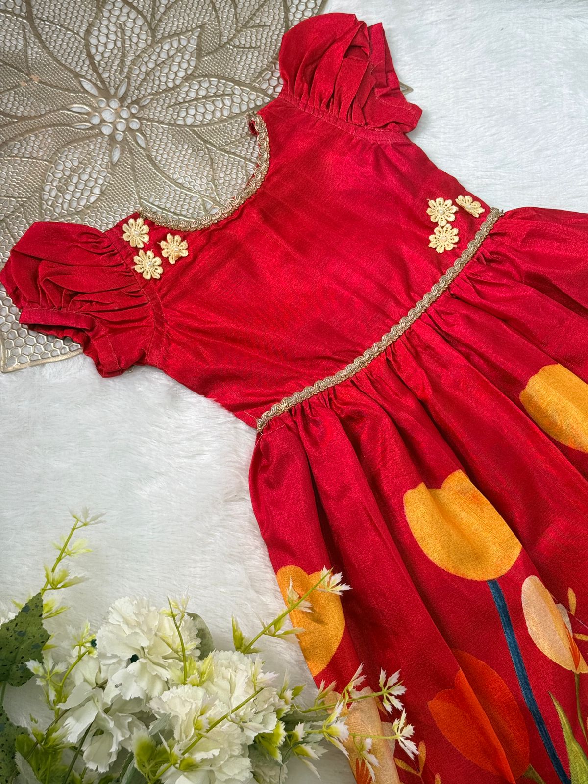 BABY BLOOM- NY017 RED FLORAL DESIGNER FROCK