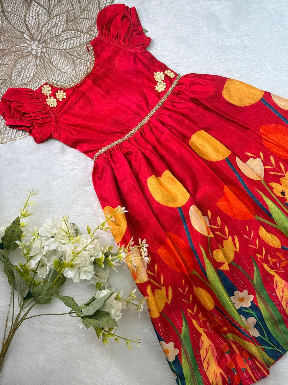 BABY BLOOM- NY017 RED FLORAL DESIGNER FROCK