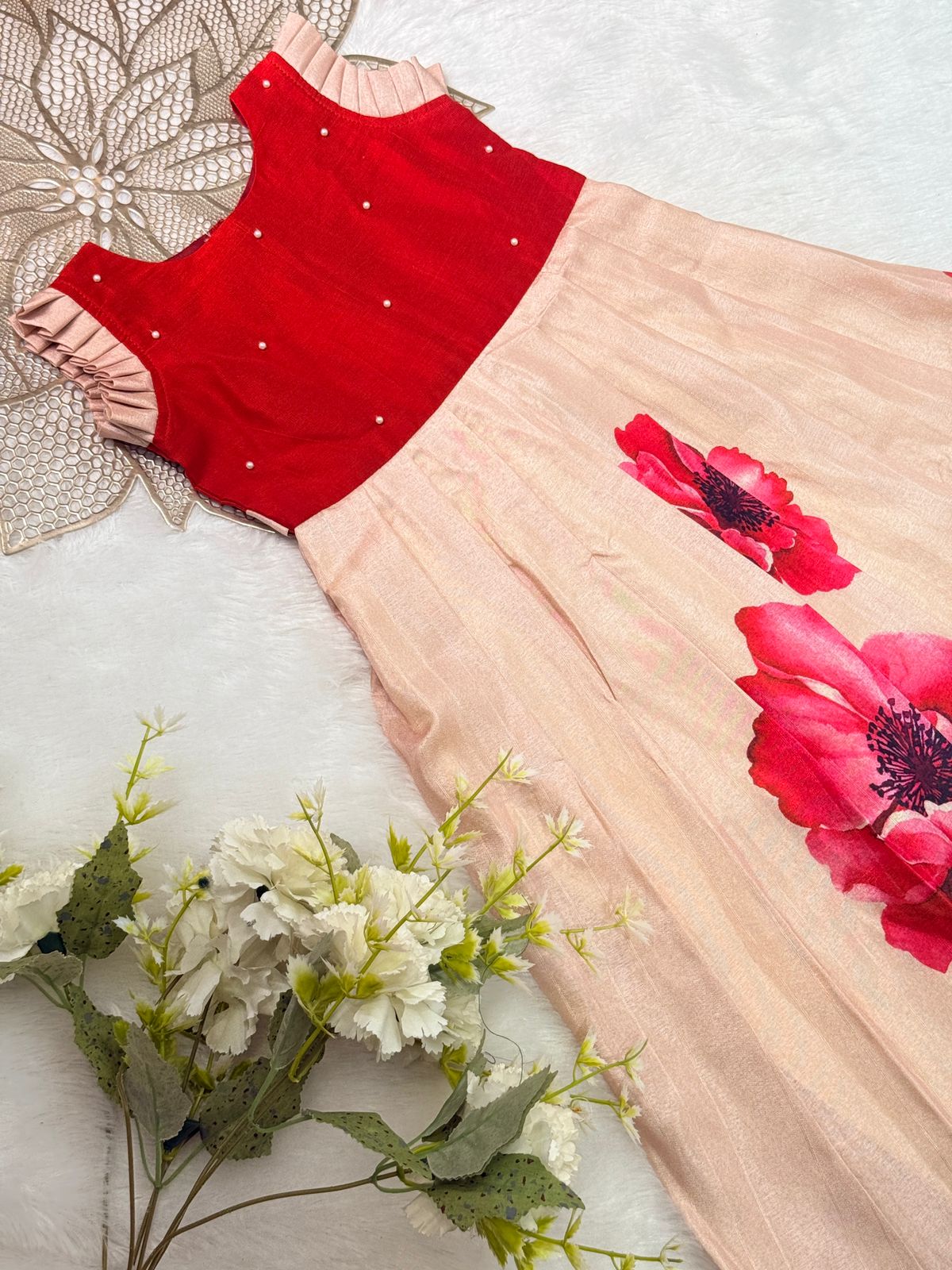 BABY BLOOM- NY016 RED DESIGNER FROCK