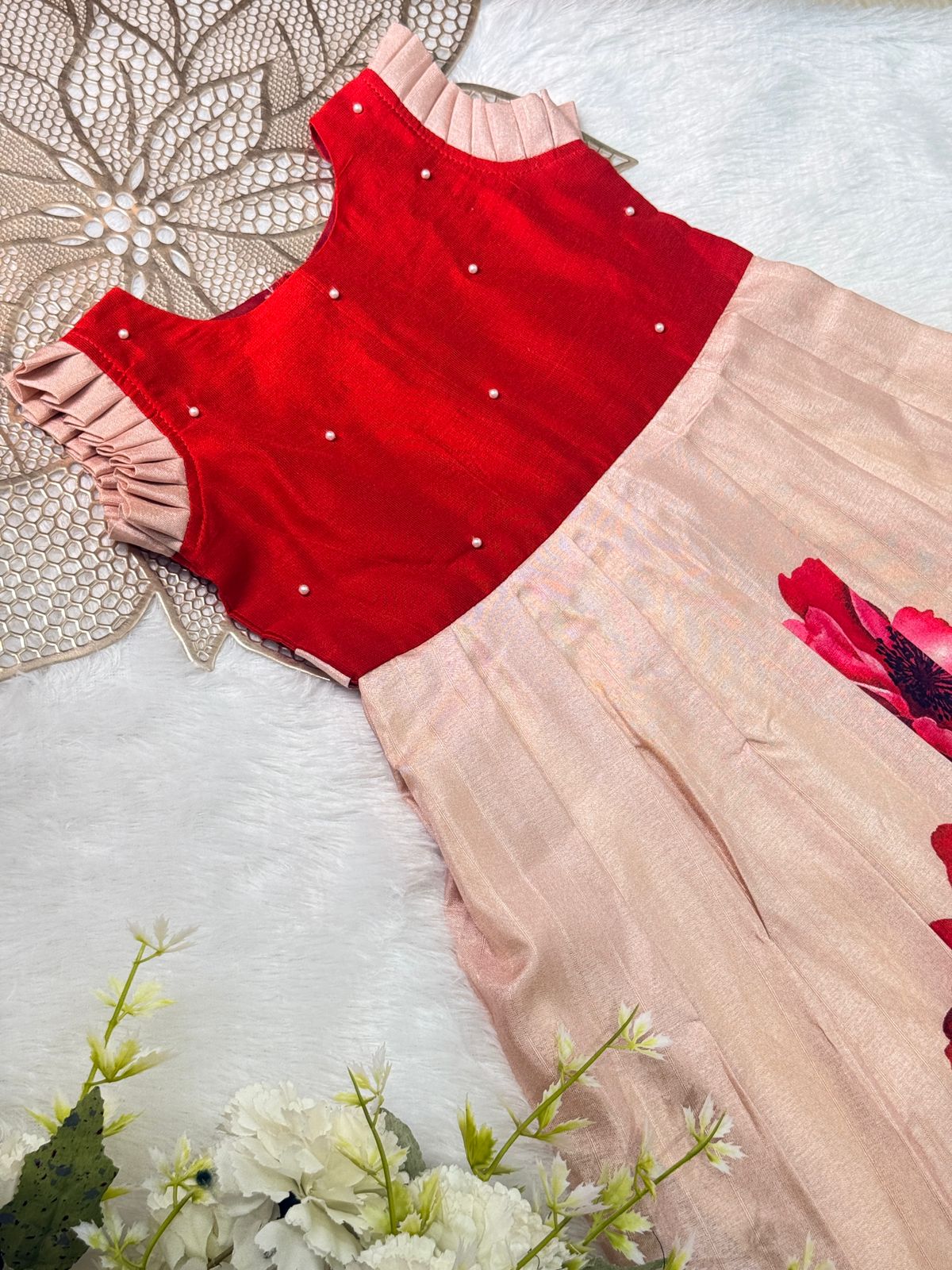BABY BLOOM- NY016 RED DESIGNER FROCK