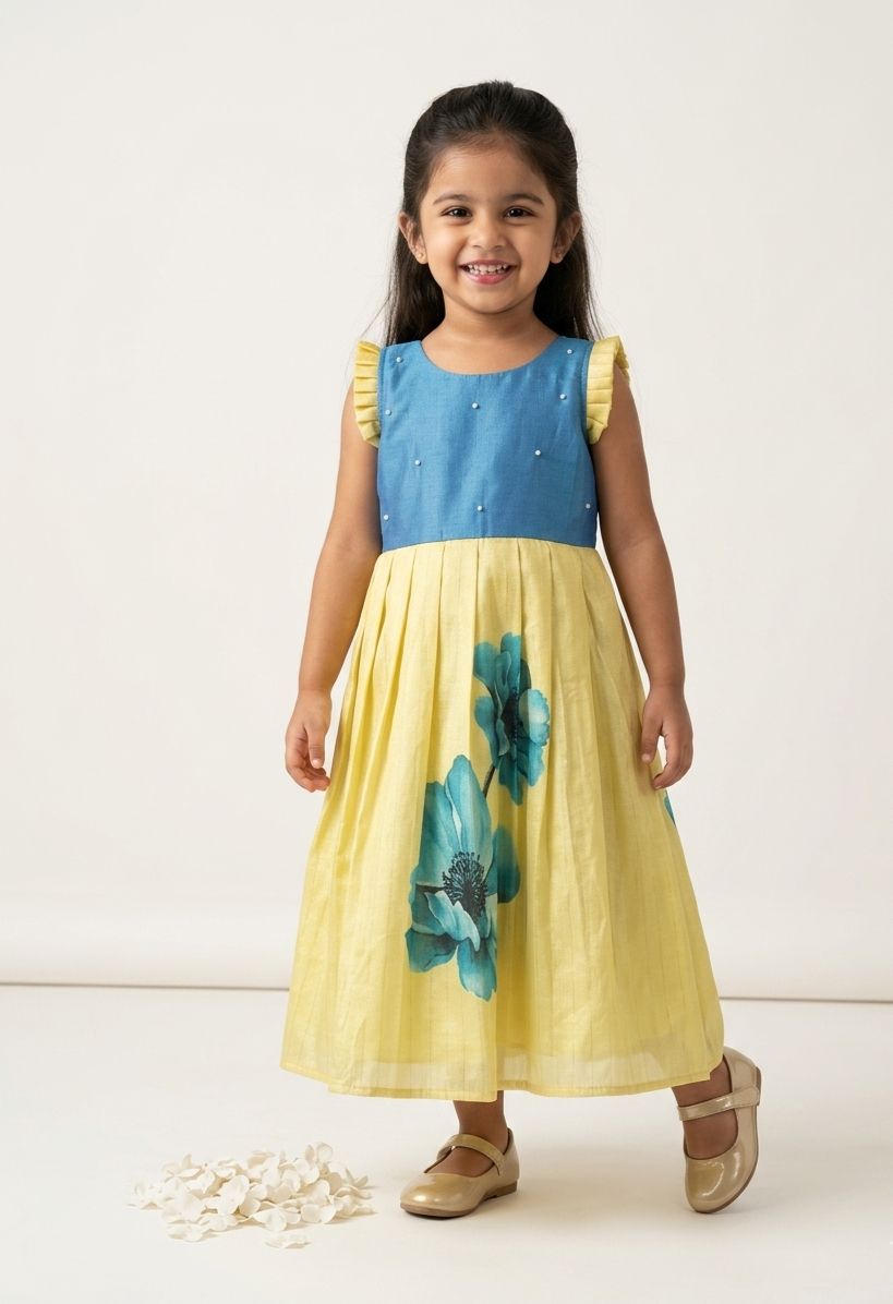 BABY BLOOM- NY015 BLUE YELLOW DESIGNER FROCK