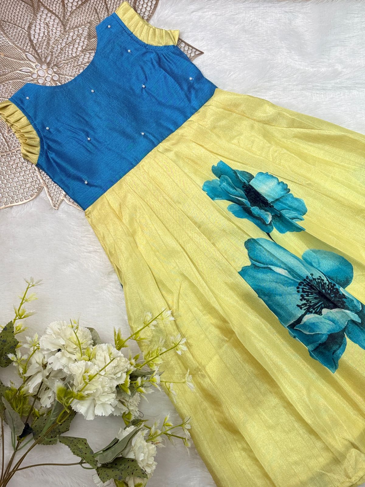 BABY BLOOM- NY015 BLUE YELLOW DESIGNER FROCK