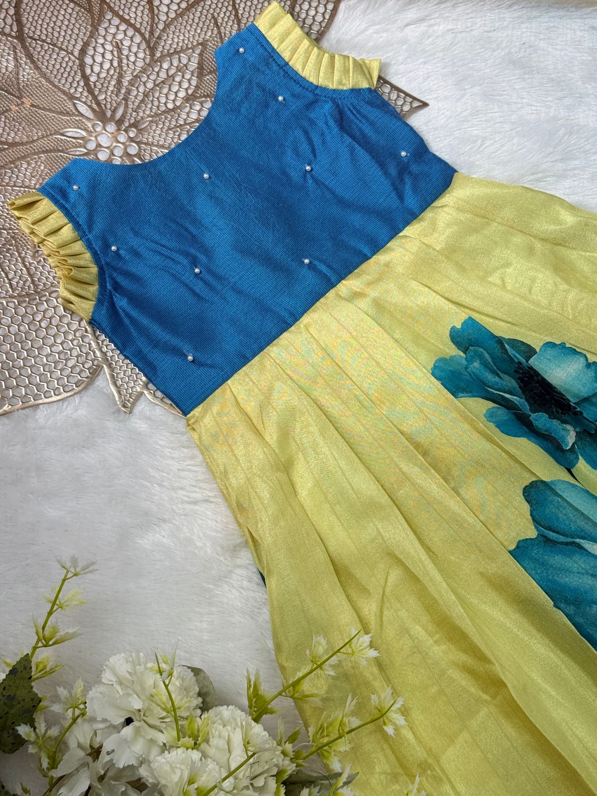 BABY BLOOM- NY015 BLUE YELLOW DESIGNER FROCK