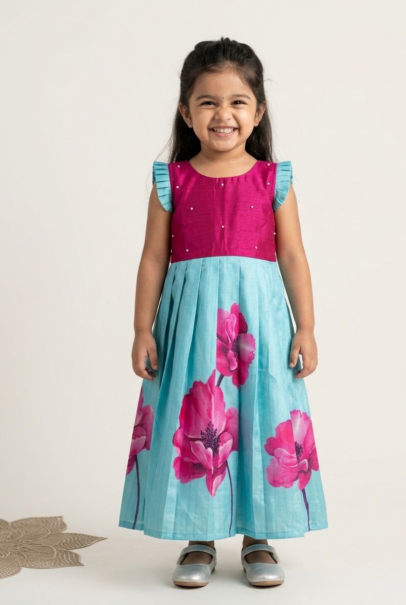 BABY BLOOM- NY014 PINK BLUE DESIGNER FROCK