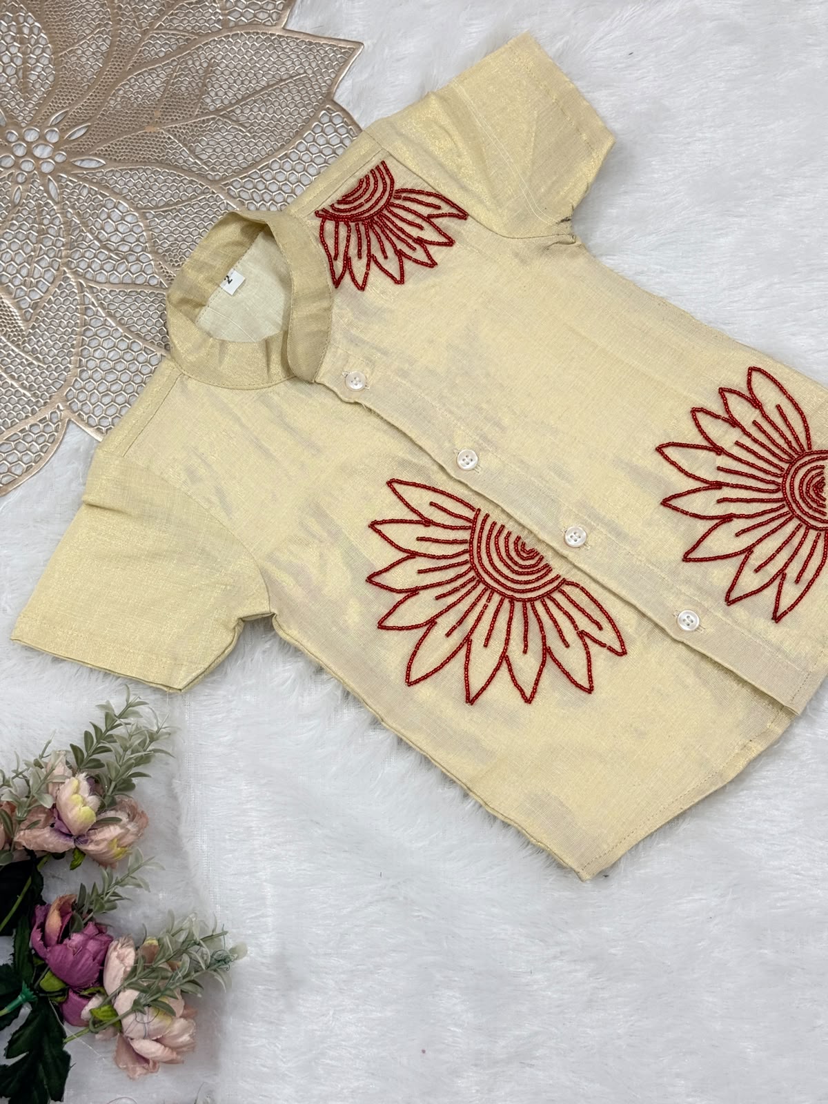 ONAM2026 -019-RED AARIWORK KASAVU SHIRT