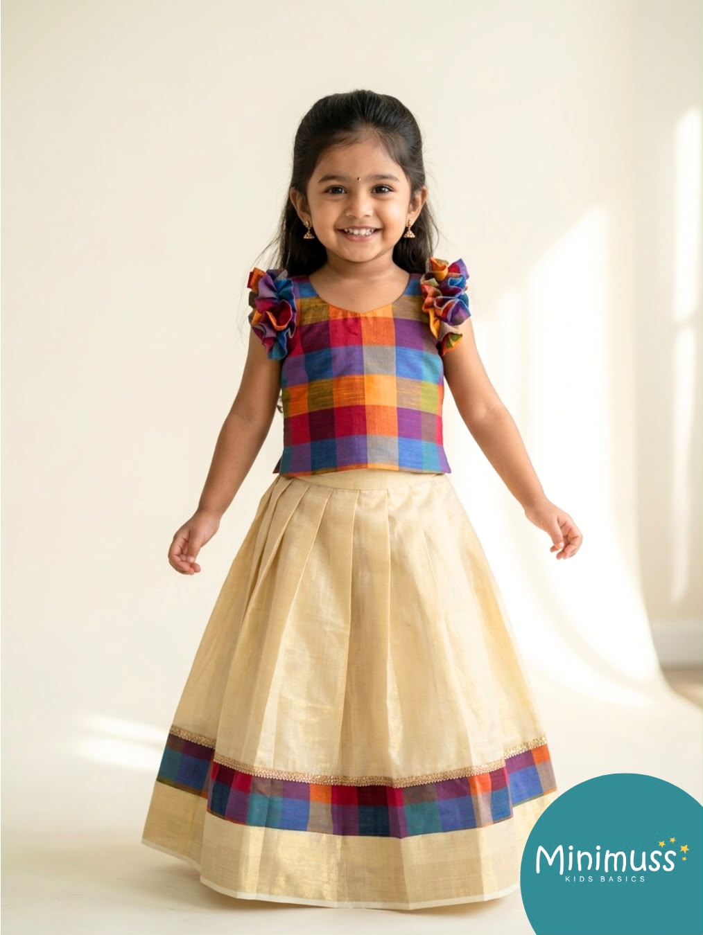 ONAM2026 -O1-RUFFLE MADRAS CHECKS TOP KASAVU SKIRT