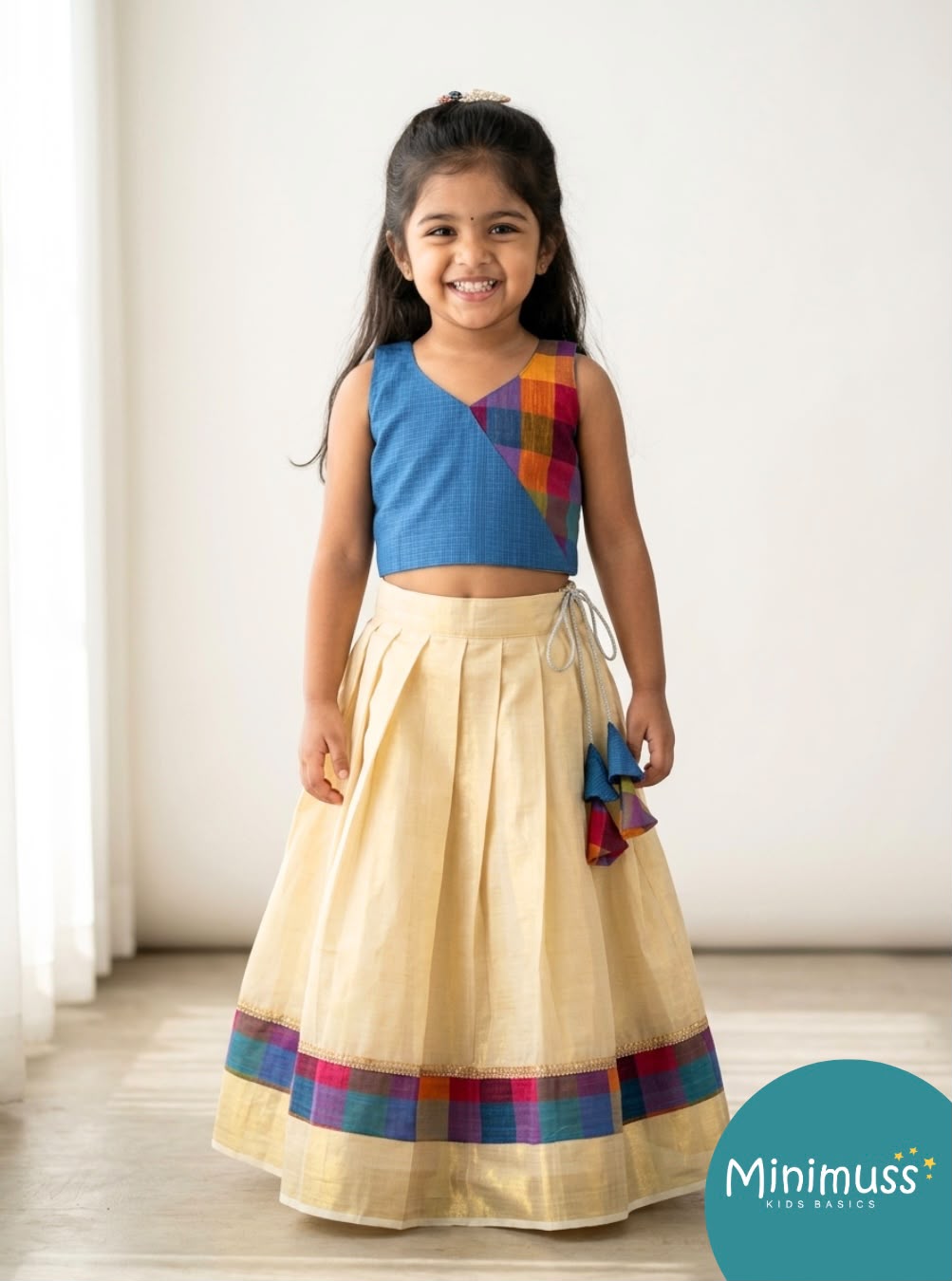 ONAM2026 -O3- OVERLAP MADRAS CHECKS TOP KASAVU SKIRT