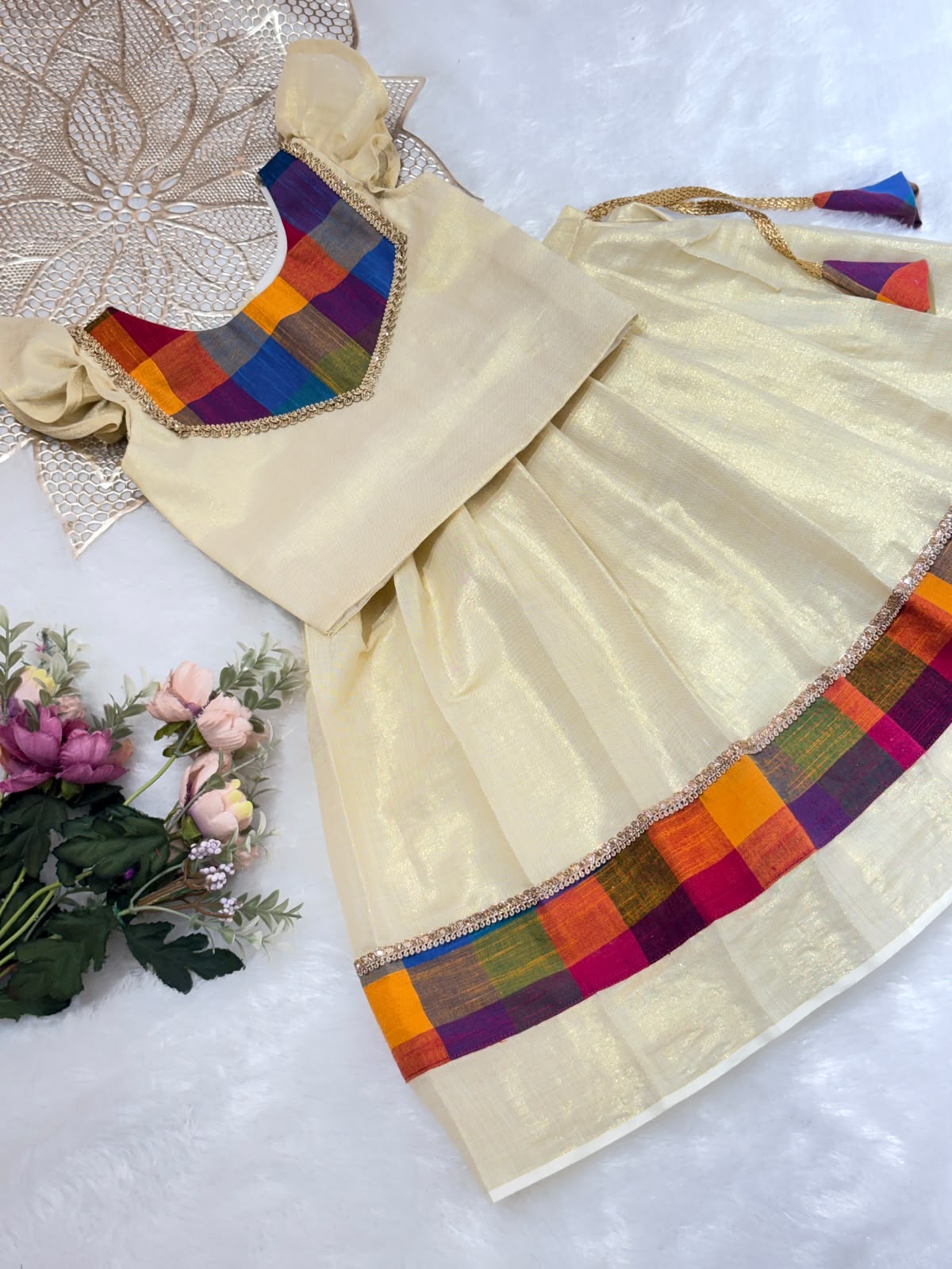 ONAM2026 -O2- MADRAS CHECKS TOP KASAVU SKIRT