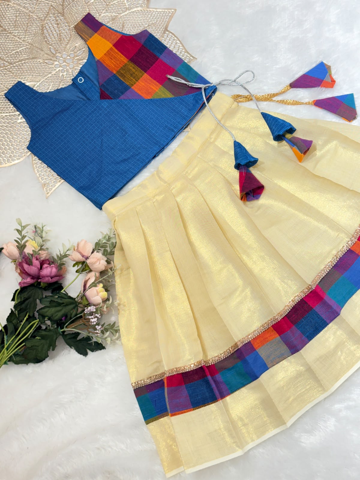 ONAM2026 -O3- OVERLAP MADRAS CHECKS TOP KASAVU SKIRT