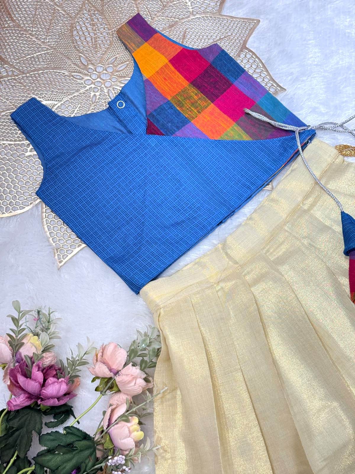 ONAM2026 -O3- OVERLAP MADRAS CHECKS TOP KASAVU SKIRT