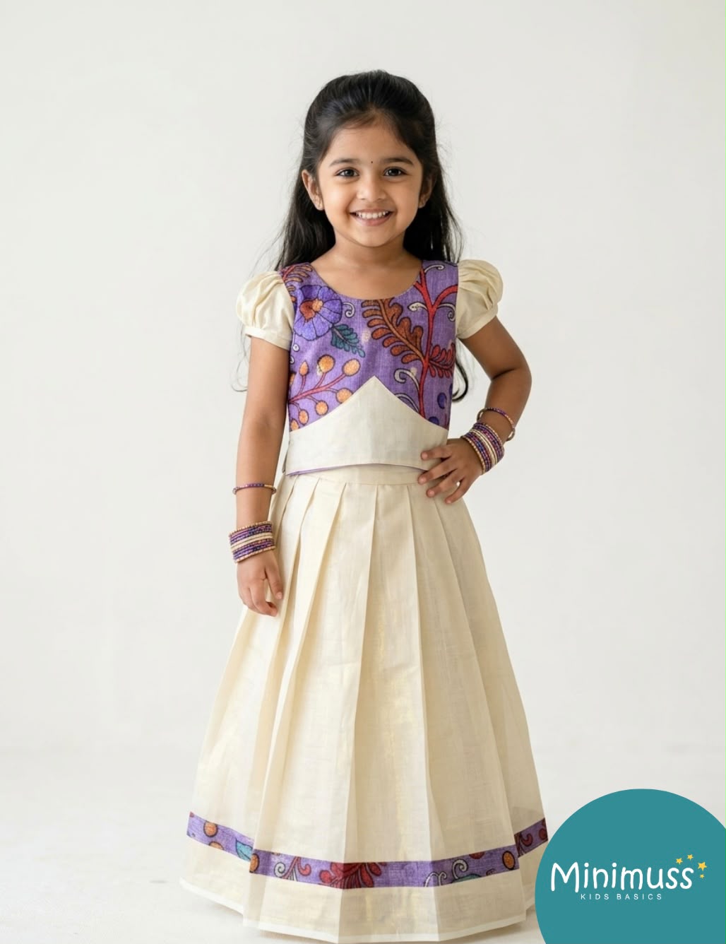 ONAM2026 -O8 - KALAMKARI PURPLE TOP KASAVU SKIRT