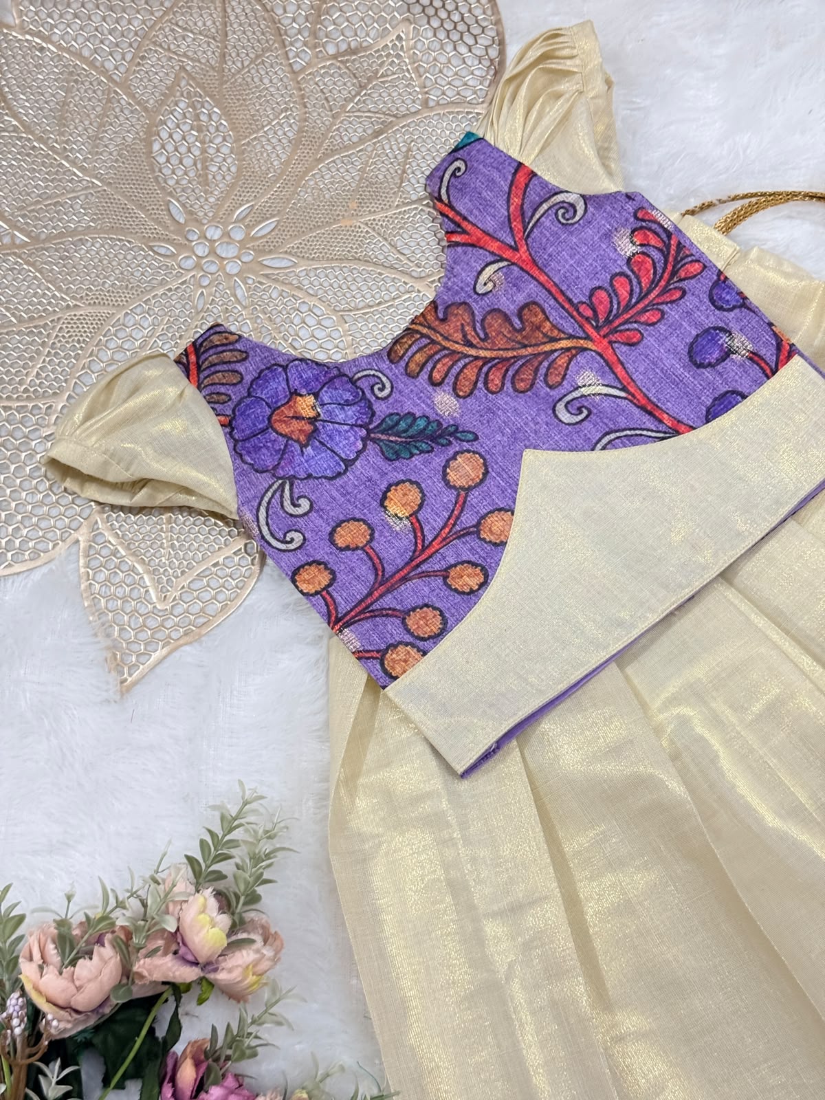 ONAM2026 -O8 - KALAMKARI PURPLE TOP KASAVU SKIRT