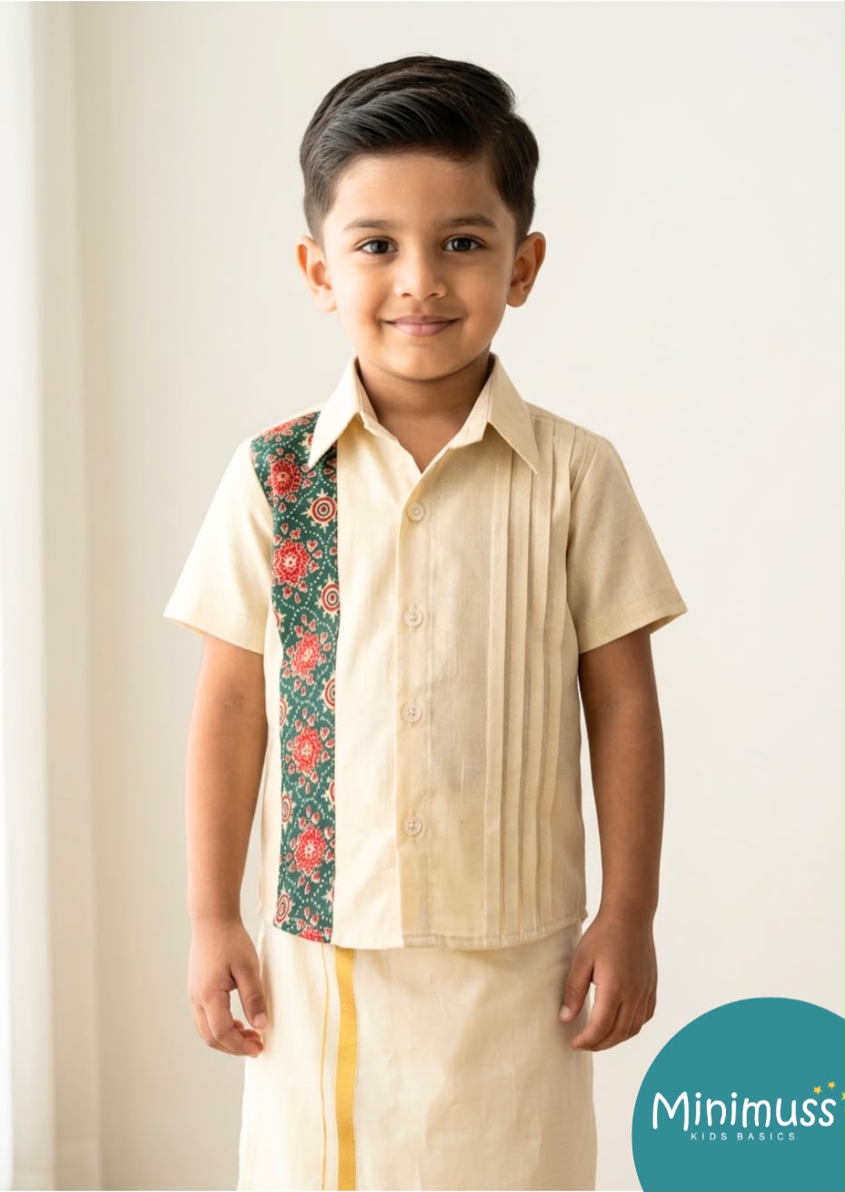 ONAM2026 -15-BOTTLE GREEN AJRAKH KASAVU SHIRT