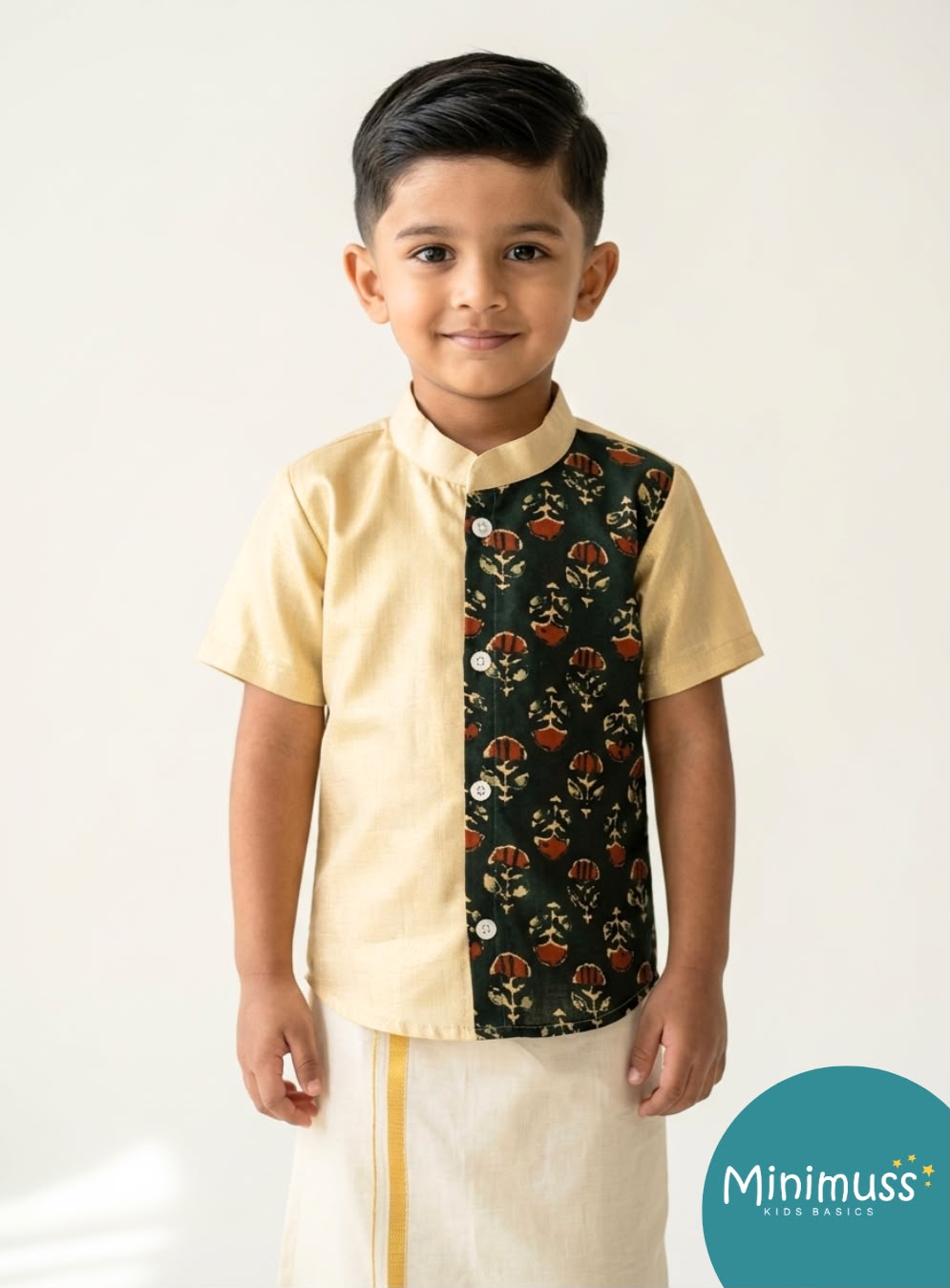 ONAM2026 -017-GREEN AJRAKH KASAVU SHIRT