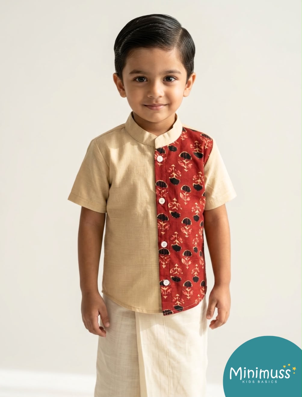 ONAM2026 -016-RED AJRAKH KASAVU SHIRT